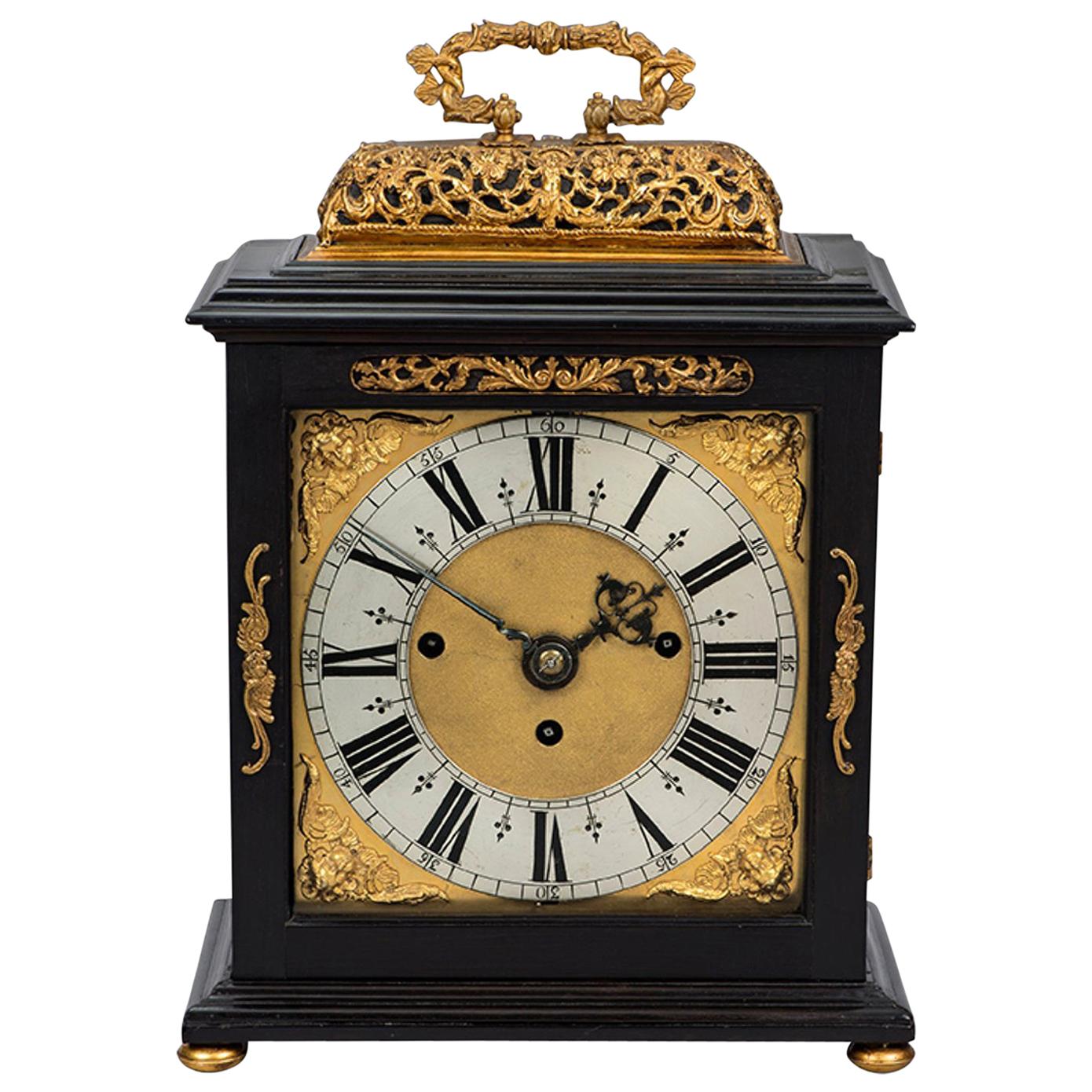 17th Century Antique Ebony and Gilt Table Clock by Edward Burgis of London