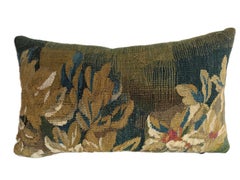17th Century Antique Flemish Floral Verdure Tapestry Pillow