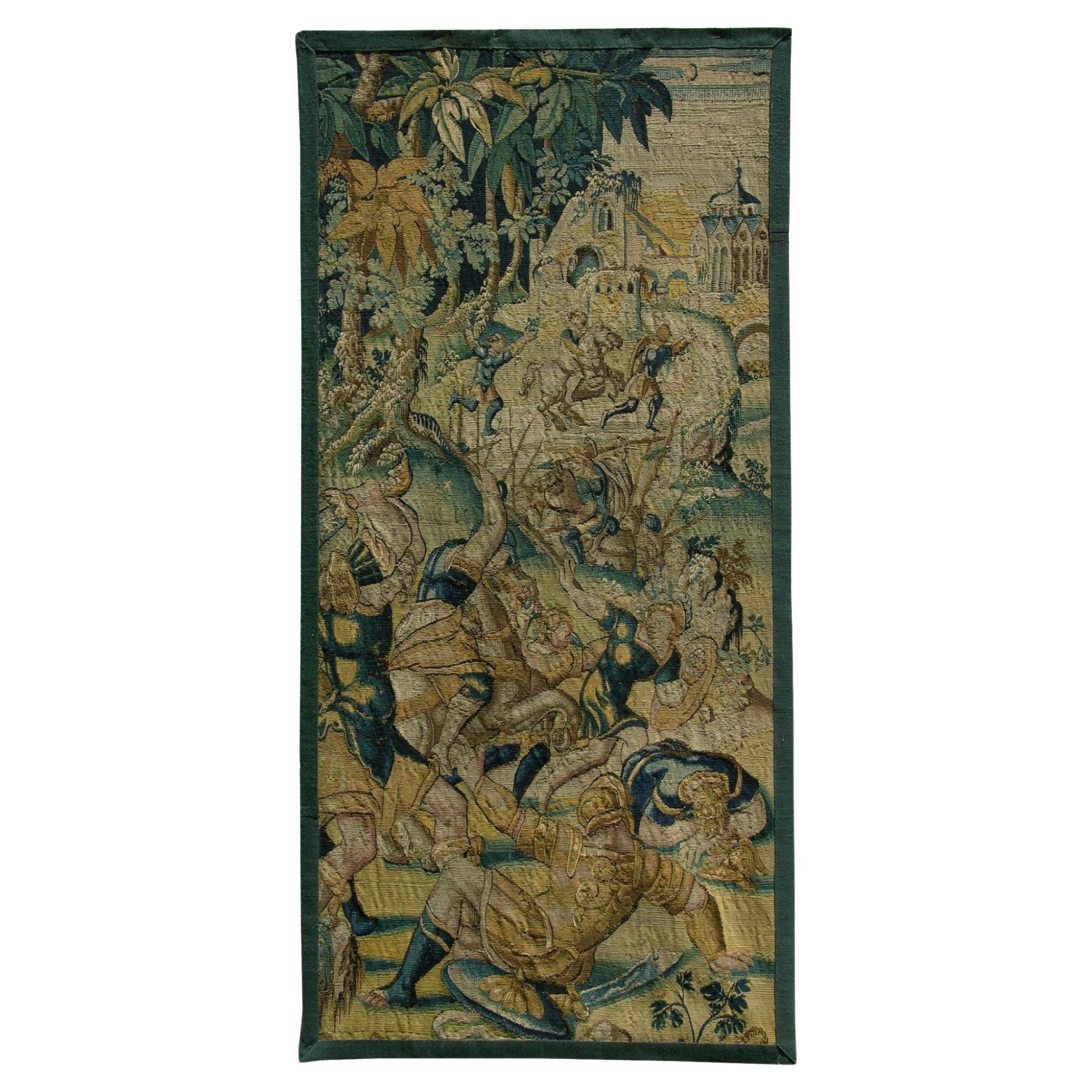 17th Century Antique Flemish Tapestry 6'8" X 3'3" For Sale