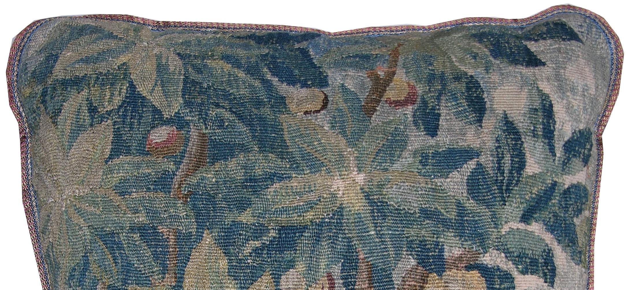 17th Century Antique Flemish Tapestry Pillow In Good Condition For Sale In Los Angeles, US