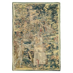 17th century Antique Flemish Tapestry Wool & Silk Verdure Art Nouveau 4x6ft