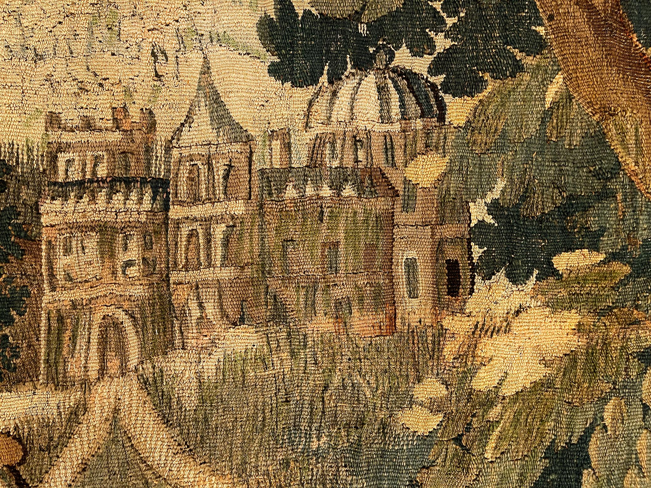 17th Century Antique Flemish Verdure Tapestry w/ Trees & bird For Sale 6