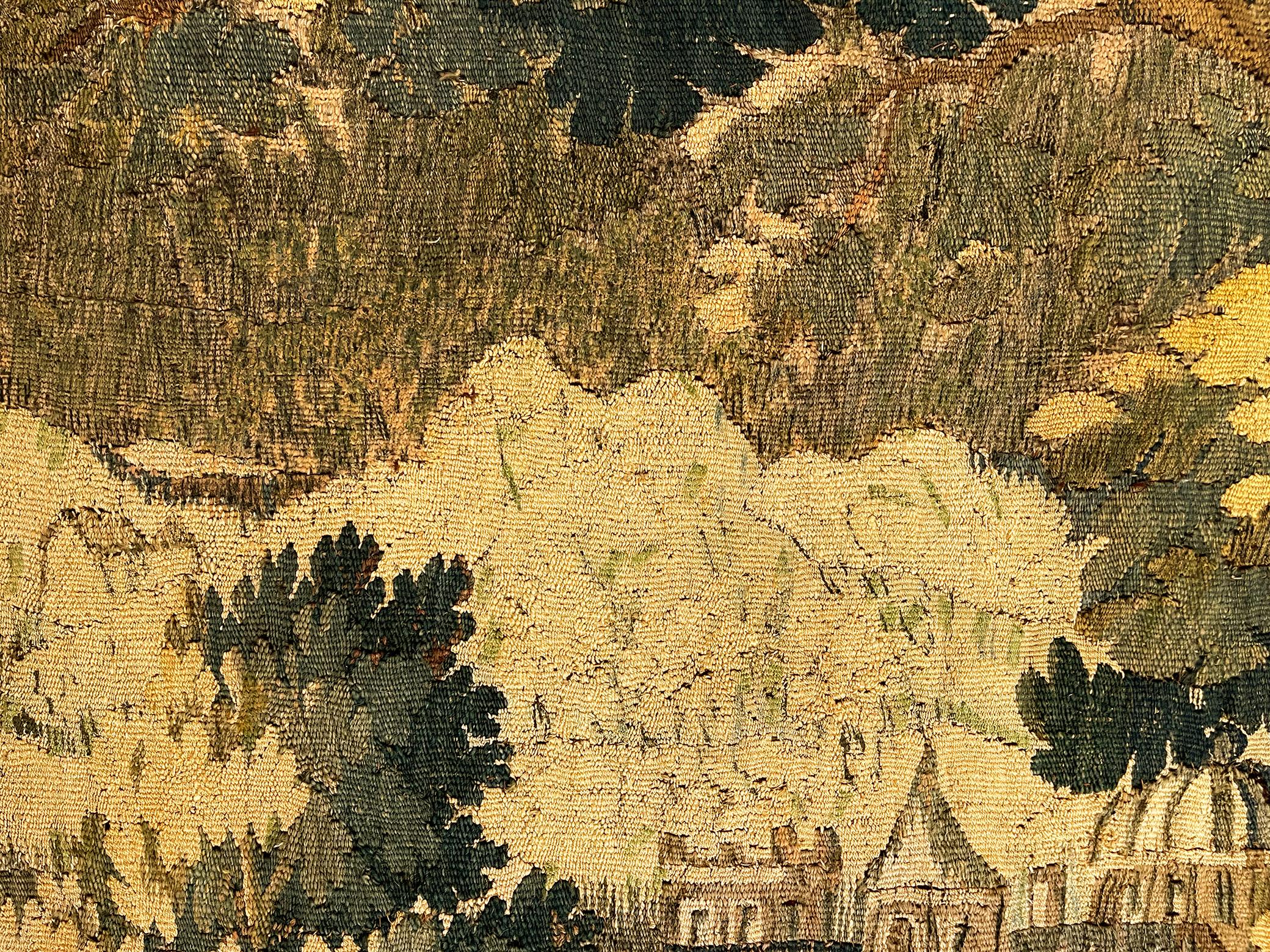 17th Century Antique Flemish Verdure Tapestry w/ Trees & bird For Sale 7