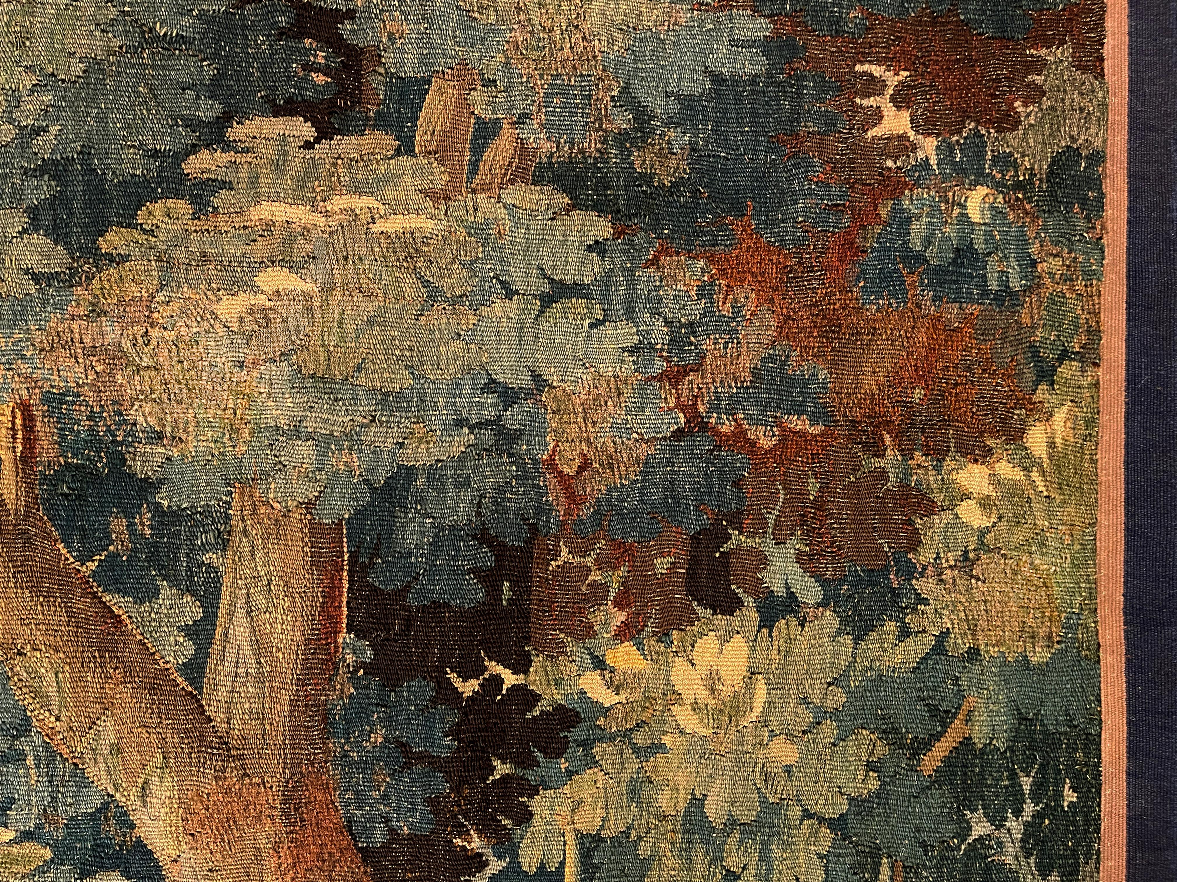 17th Century Antique Flemish Verdure Tapestry w/ Trees & bird For Sale 8