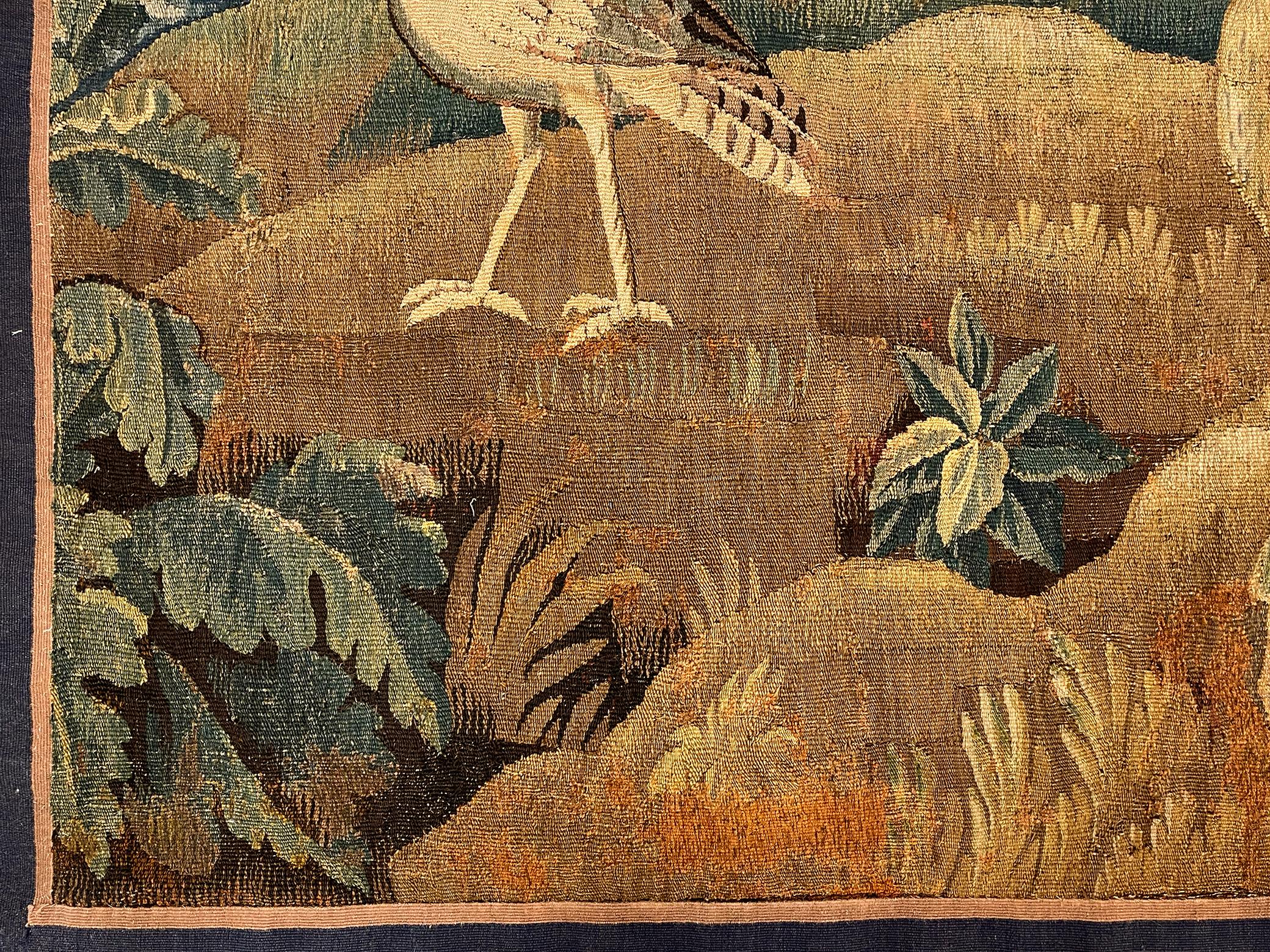 17th Century Antique Flemish Verdure Tapestry w/ Trees & bird For Sale 1