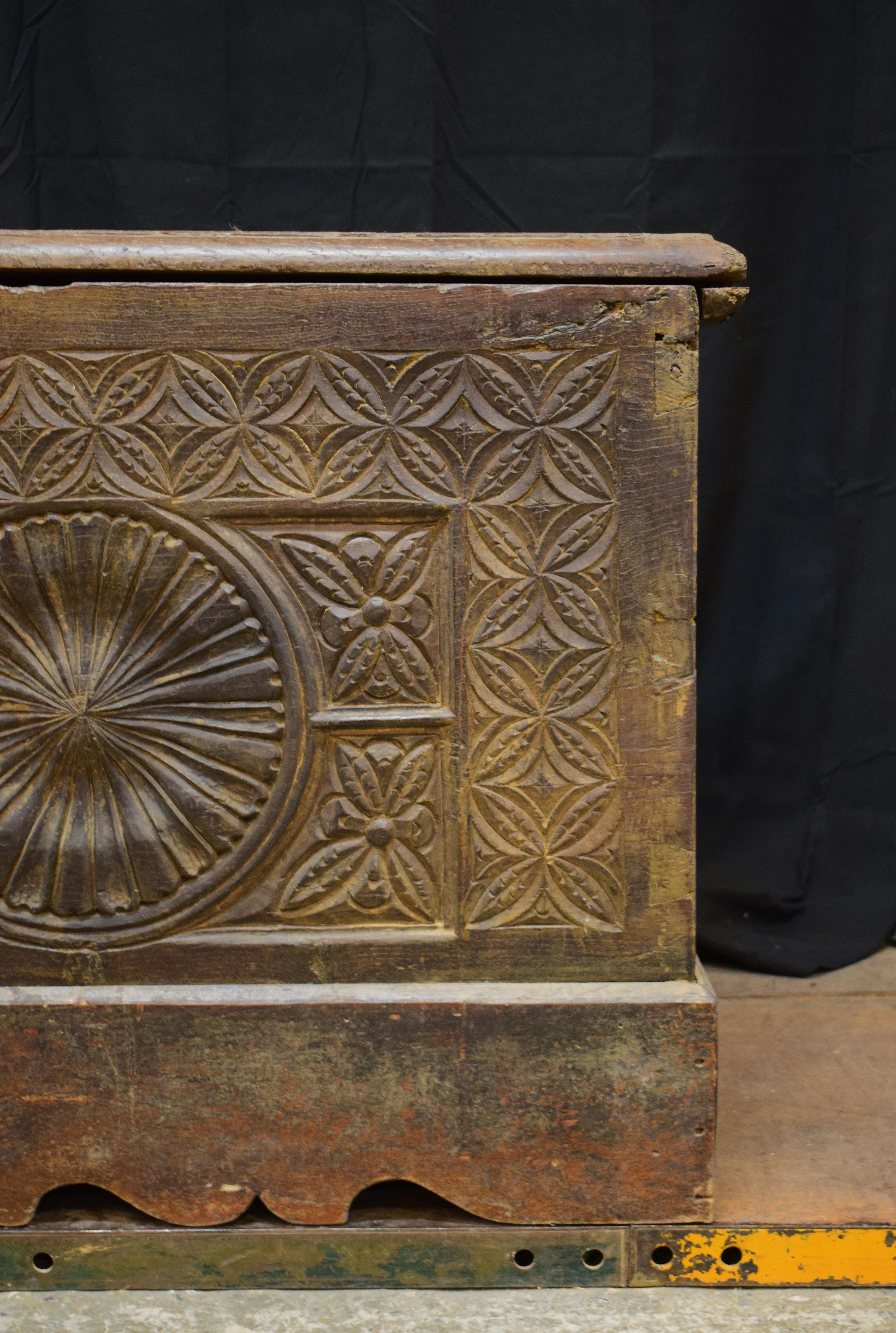 18th Century and Earlier 17th Century Antique French Oak Trunk from the Gothic Period For Sale