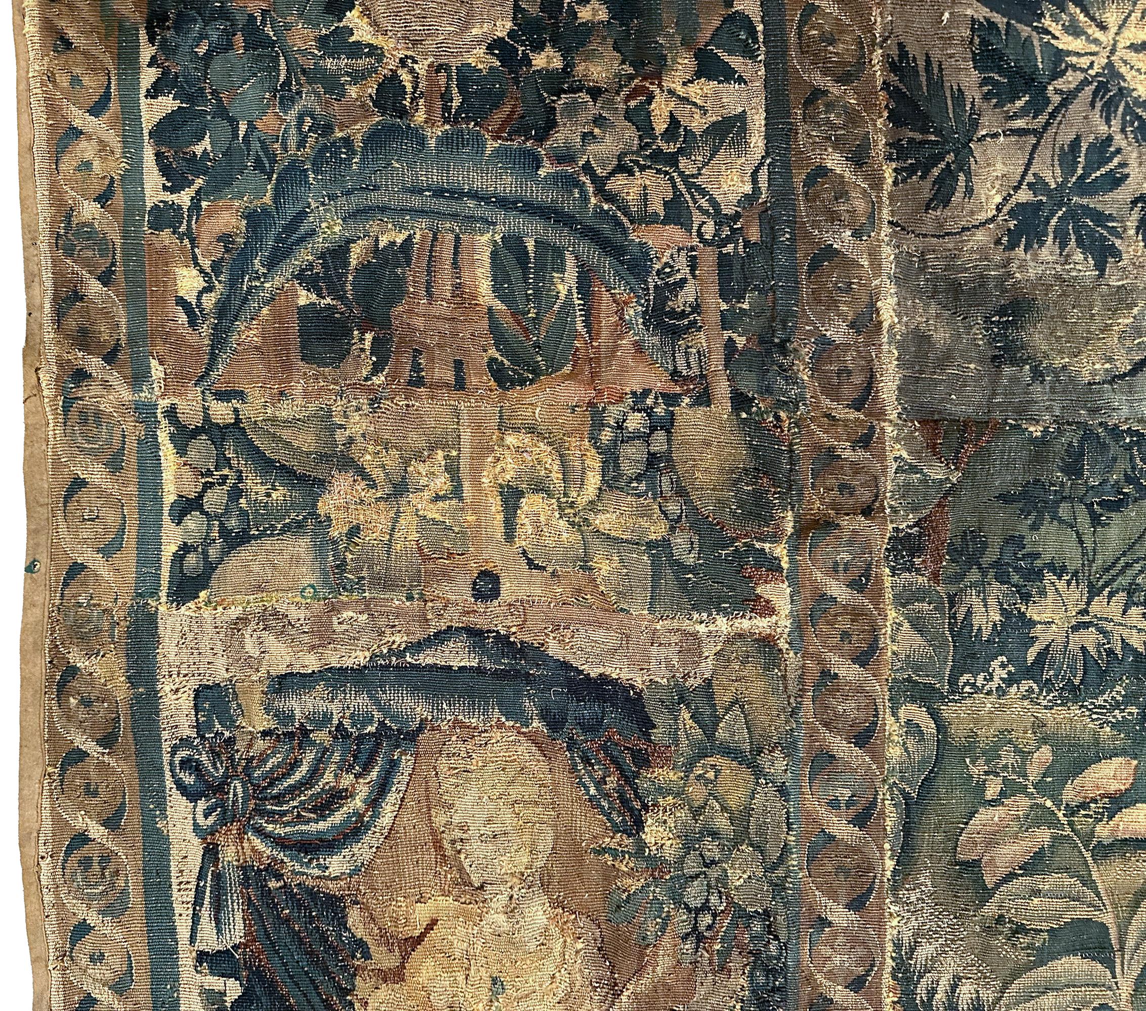 Antiker französischer Wandteppich aus Verdure-Wolle und Seide mit Blumen aus dem 17. Jahrhundert, 5x6 im Angebot 8