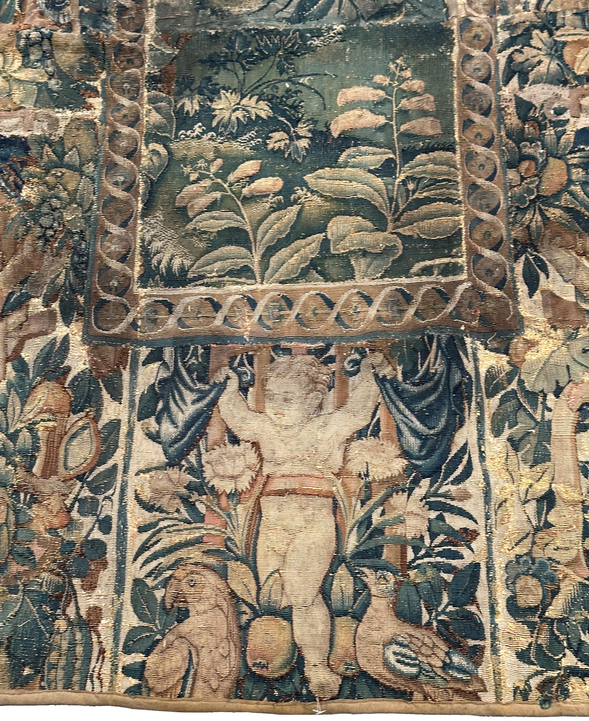 Antiker französischer Wandteppich aus Verdure-Wolle und Seide mit Blumen aus dem 17. Jahrhundert, 5x6 im Angebot 9