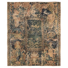 Tapisserie française ancienne du 17ème siècle Verdure laine et fleurs de soie 5x6