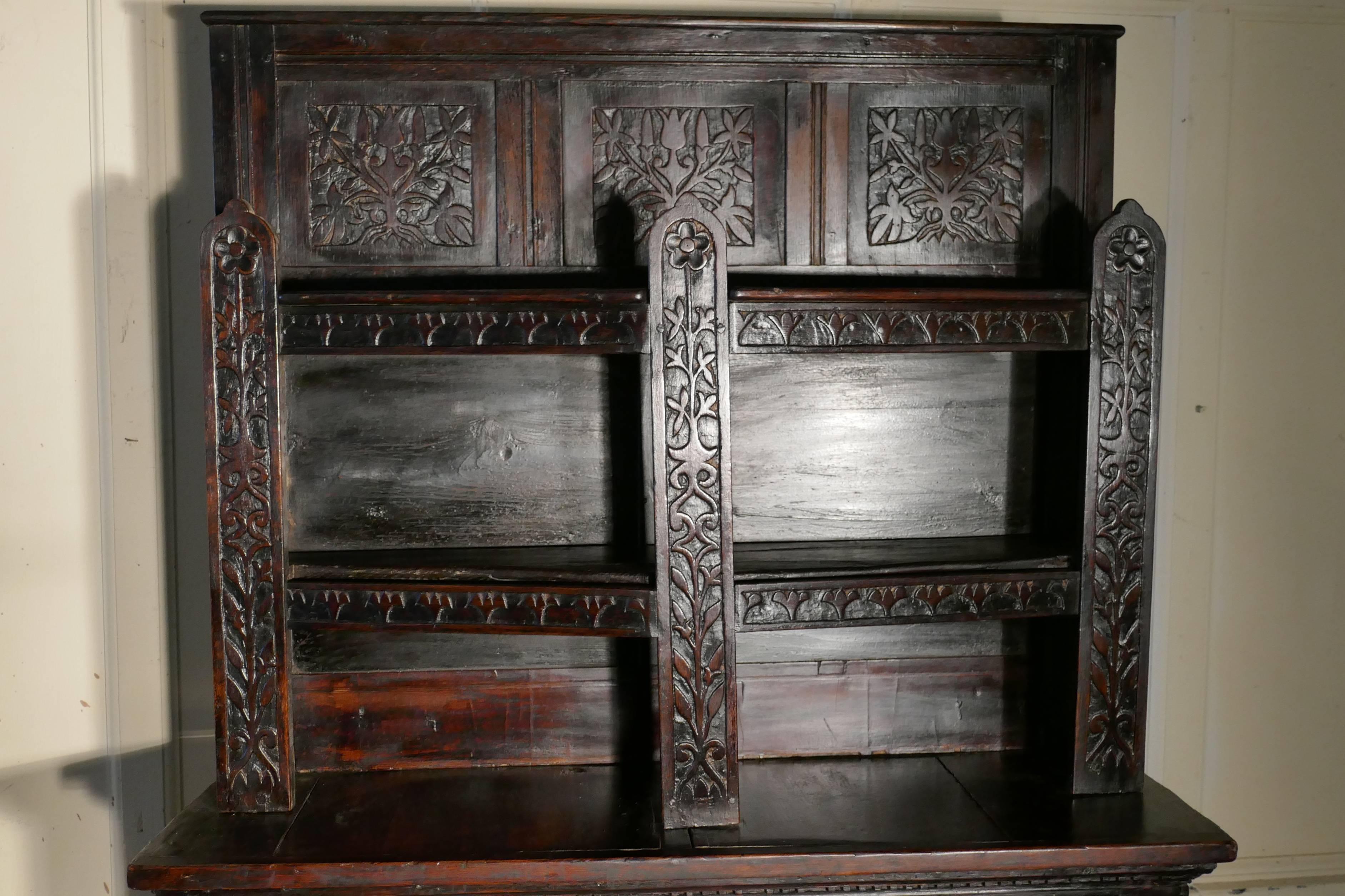 18th Century and Earlier 17th Century Antique Housekeepers Oak Bookshelf Cupboard