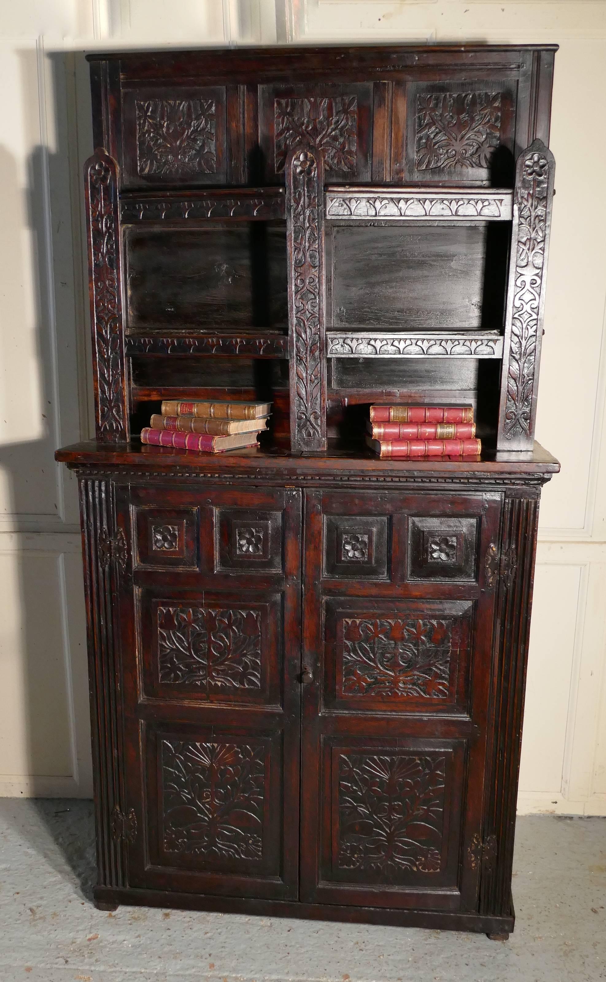 17th Century Antique Housekeepers Oak Bookshelf Cupboard 1