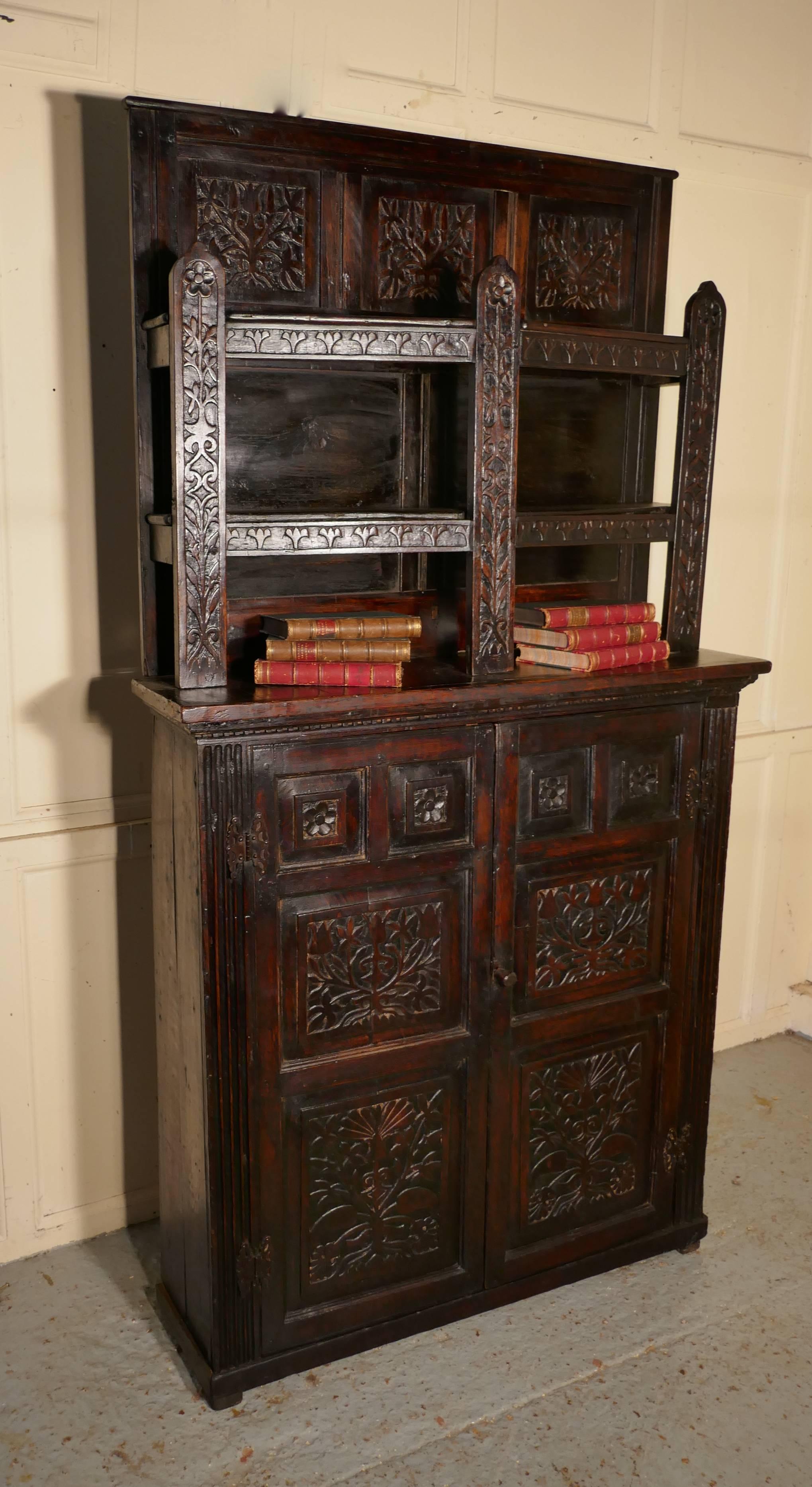 17th Century Antique Housekeepers Oak Bookshelf Cupboard 2