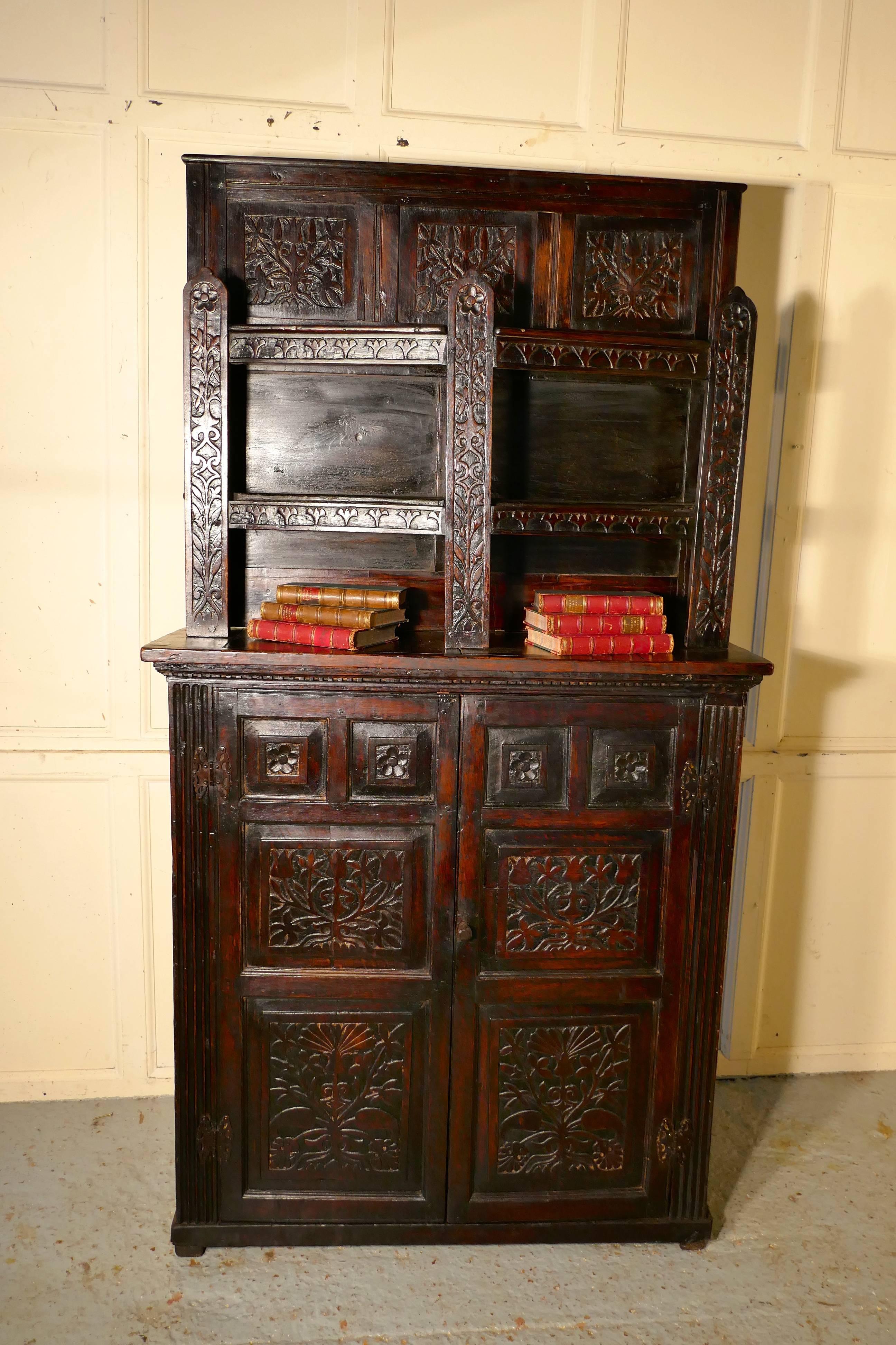 17th Century Antique Housekeepers Oak Bookshelf Cupboard 3