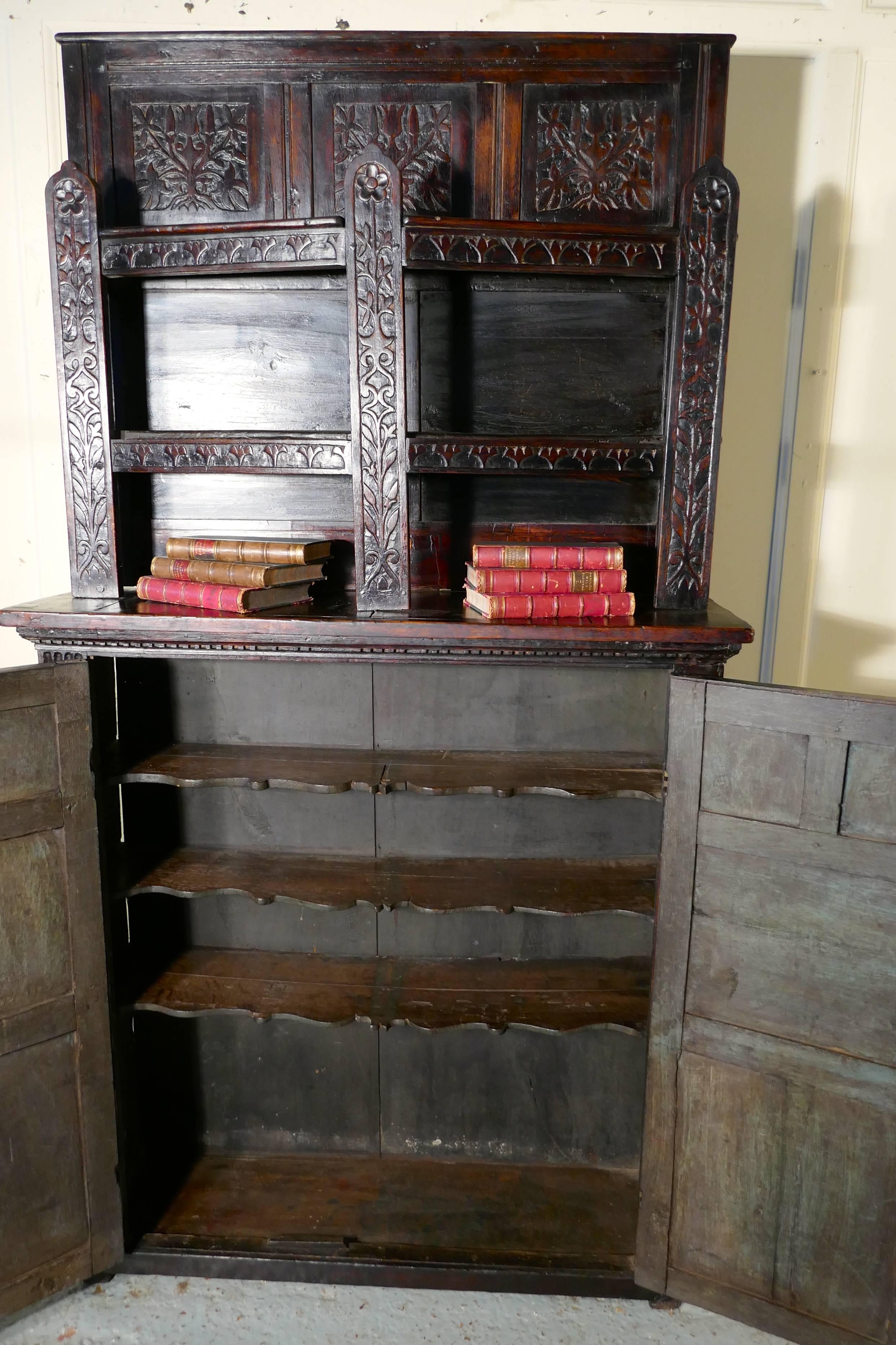17th Century Antique Housekeepers Oak Bookshelf Cupboard 4
