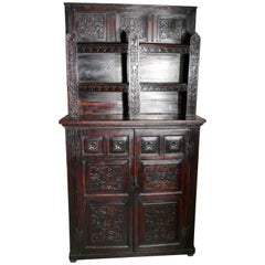 17th Century Antique Housekeepers Oak Bookshelf Cupboard