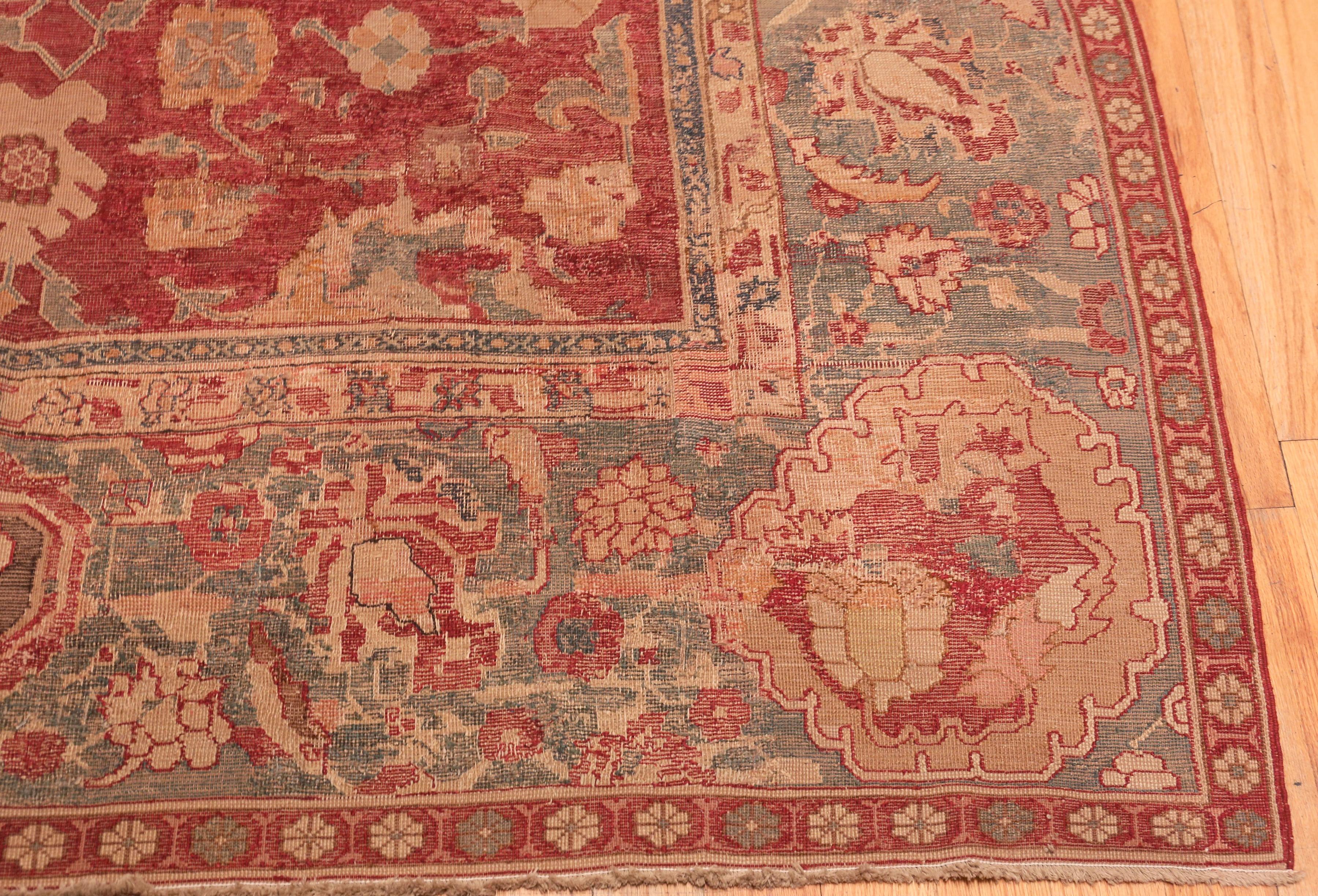 Hand-Knotted 17th Century Antique Indian Mughal Rug 6 ft 7 in x 13 ft For Sale