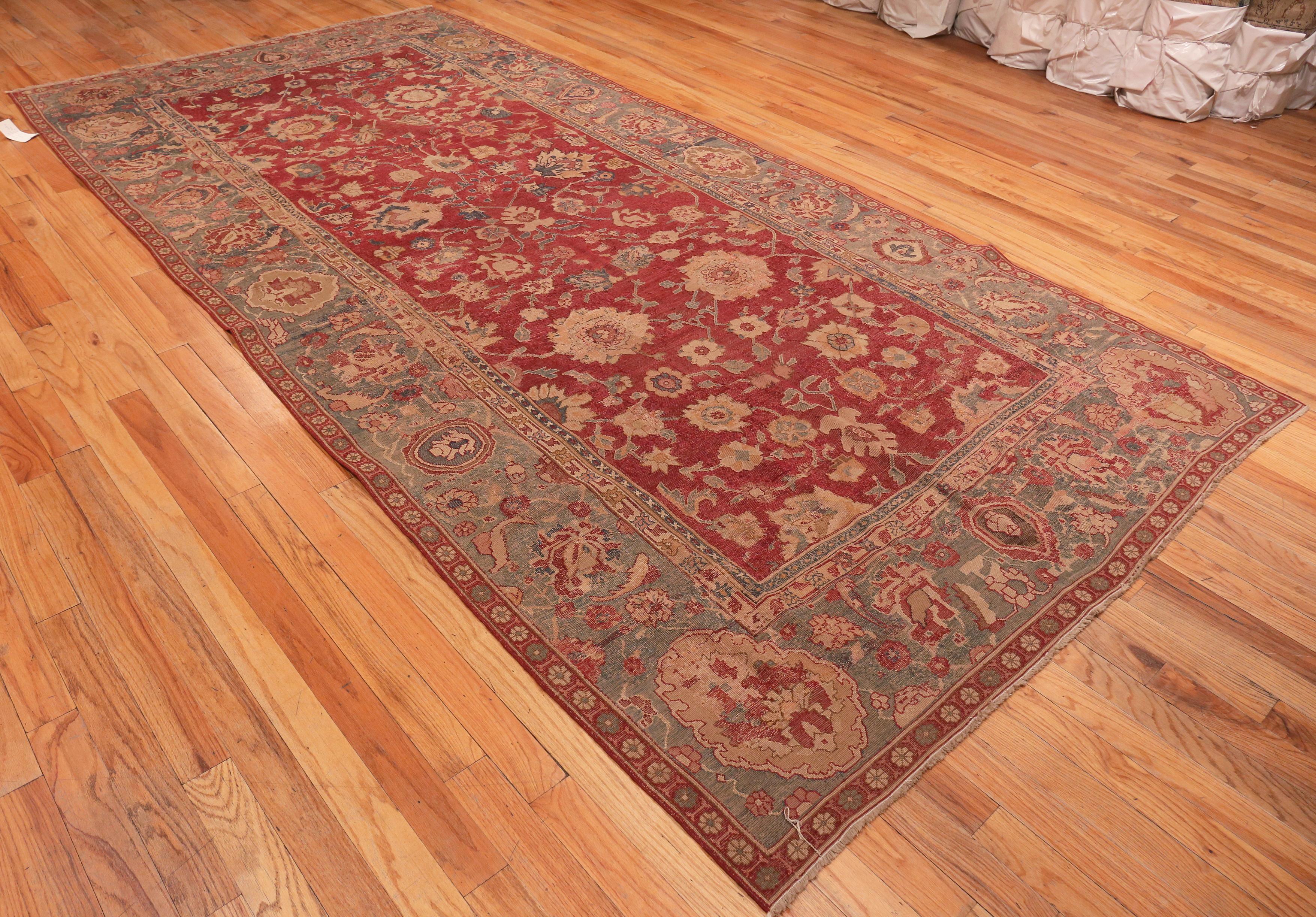 Wool 17th Century Antique Indian Mughal Rug 6 ft 7 in x 13 ft For Sale