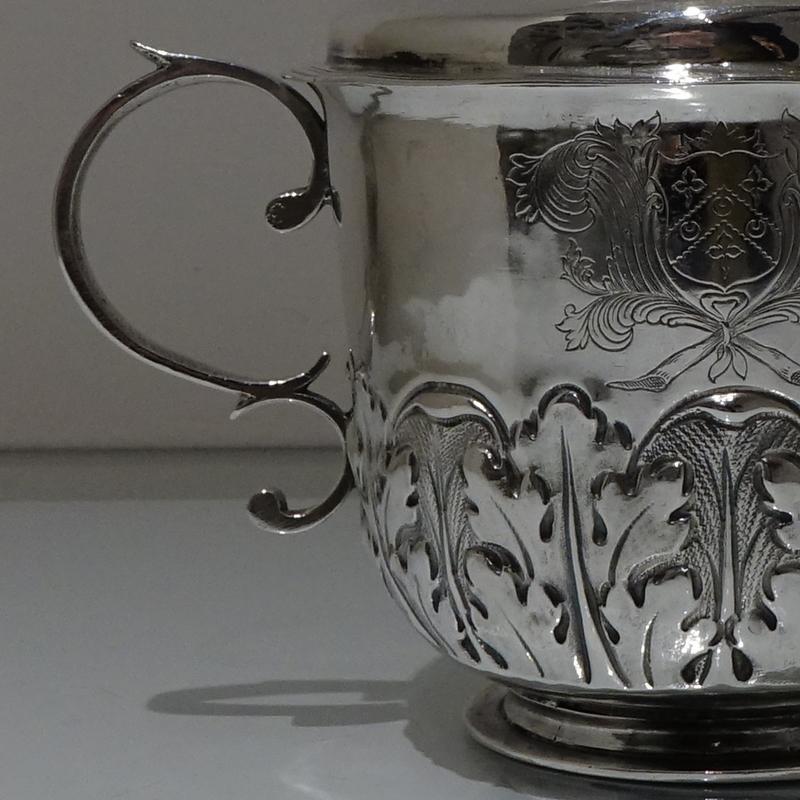 Late 17th Century 17th Century Antique James II Silver Porringer & Cover London, 1687 Jos Moore