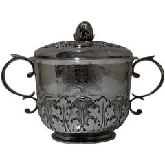 17th Century Antique James II Silver Porringer & Cover London, 1687 Jos Moore