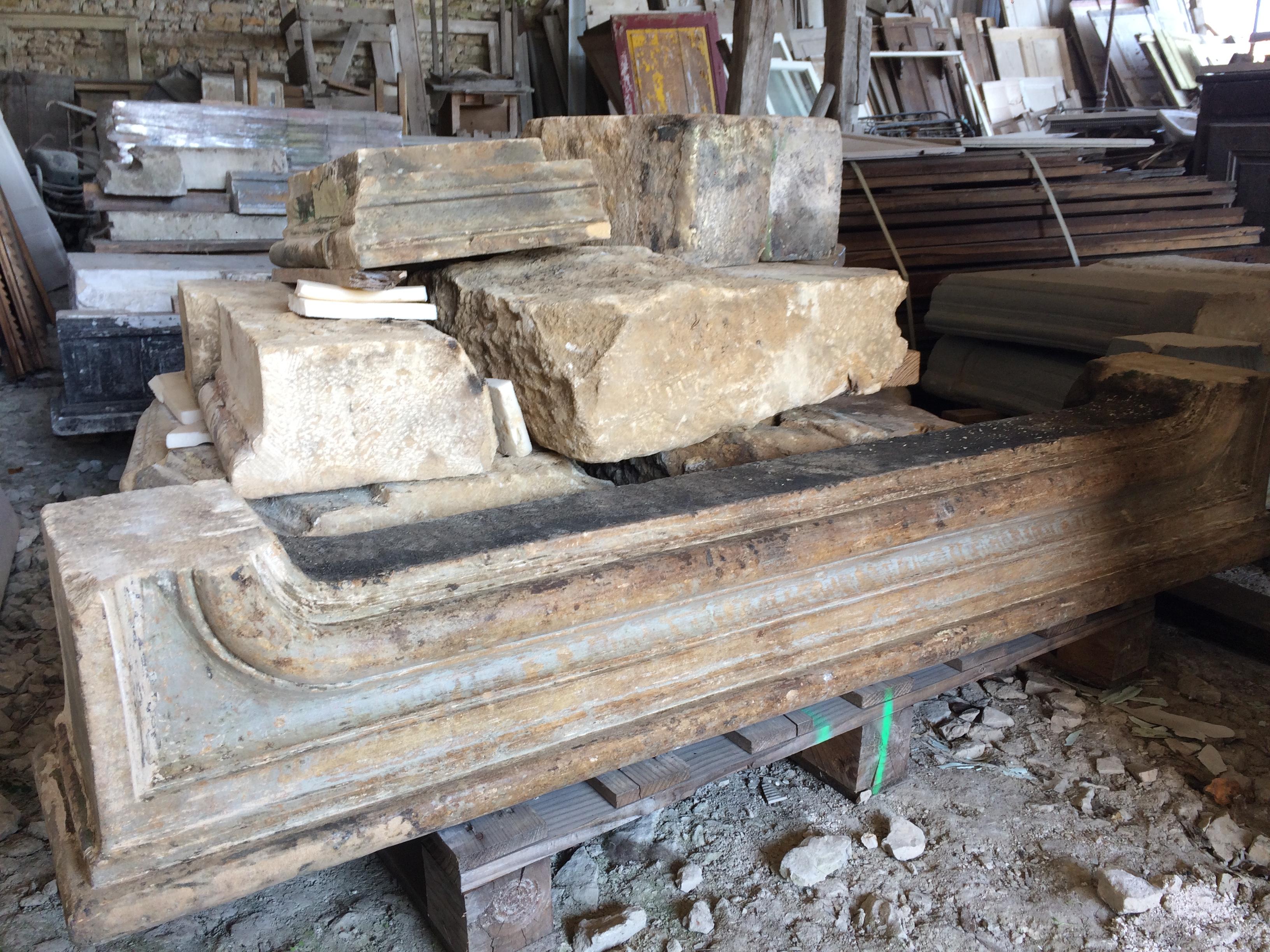 18th Century and Earlier 17th Century Antique Limestone Fireplace, Authentic and Original from France For Sale
