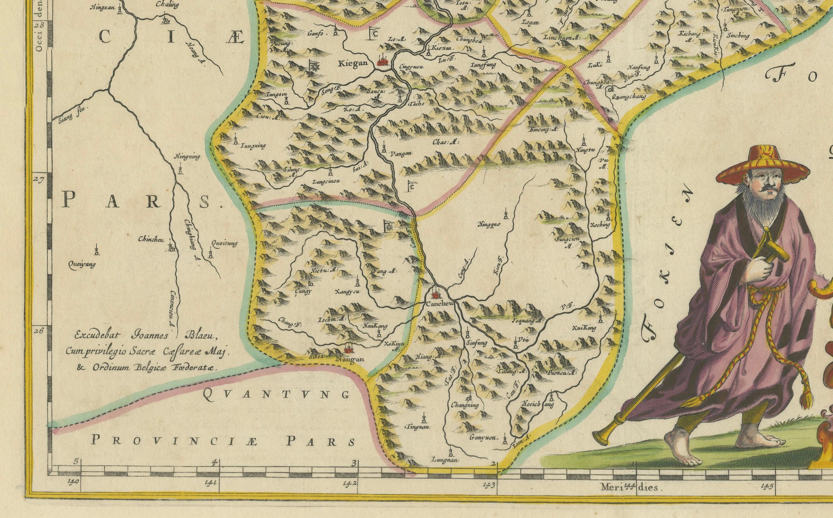Title: 17th-Century Antique Map of Jiangxi Province, China – 
