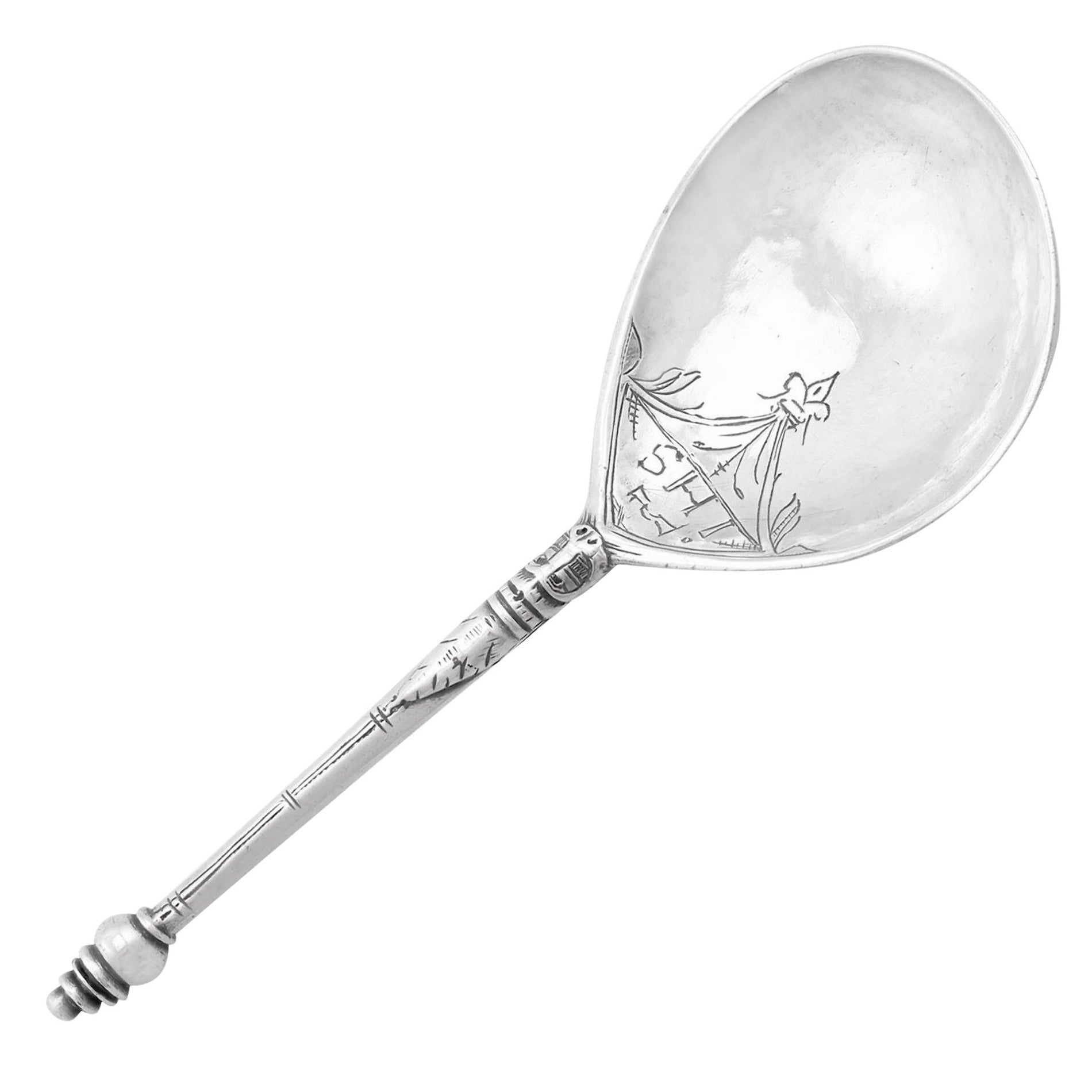 Cuillère en argent norvégienne ancienne du 17e siècle avec am designs gravés