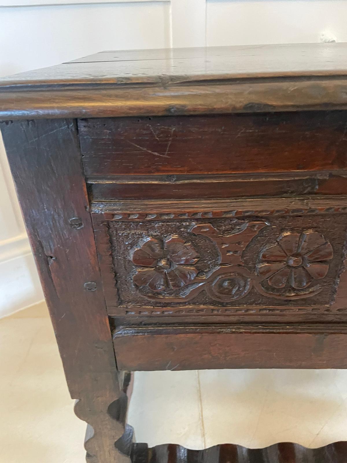 17th Century Antique Oak Box Stool  1