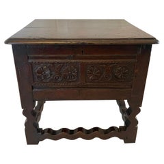 17th Century Antique Oak Box Stool