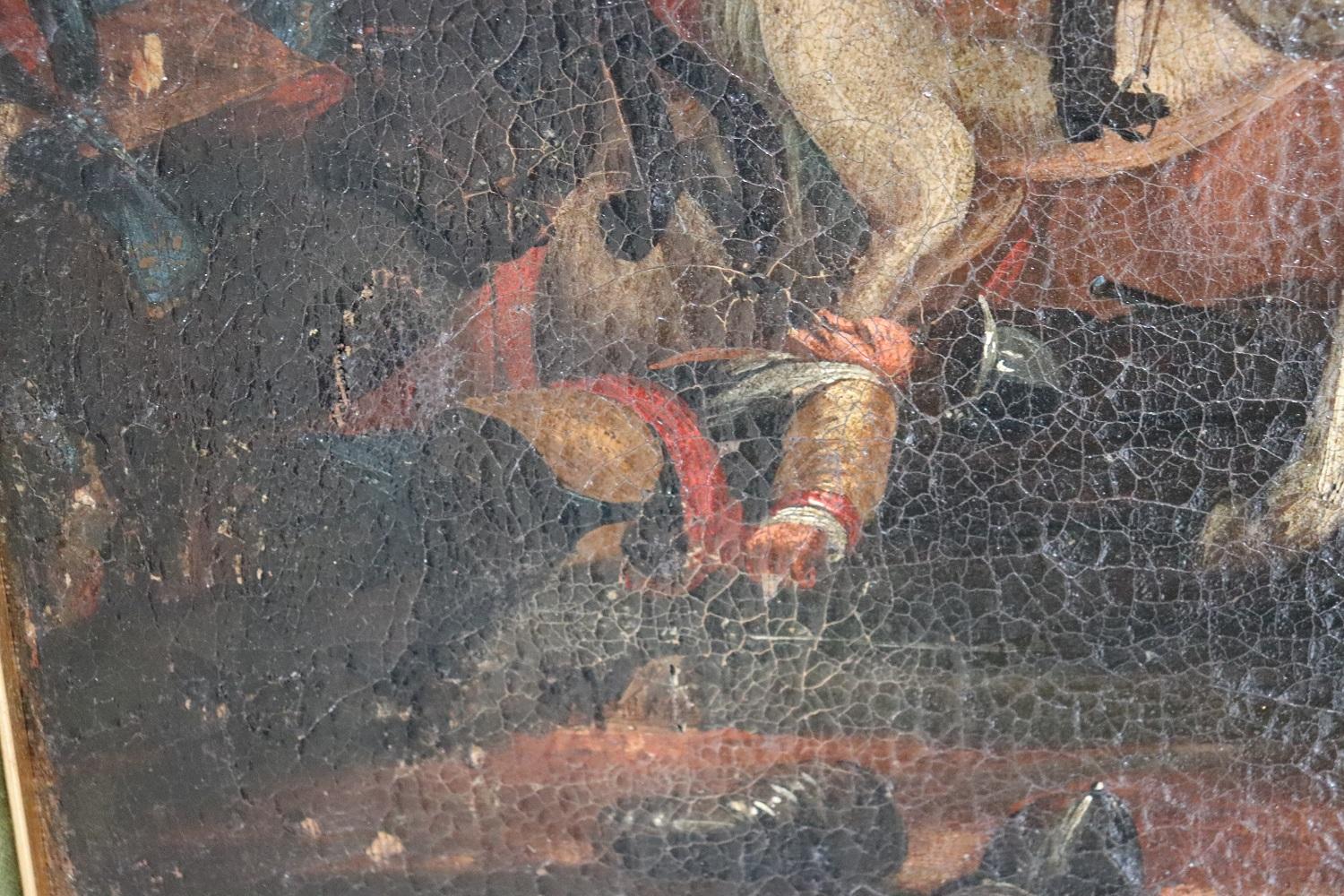Antikes Ölgemälde auf Leinwand, 17. Jahrhundert, Schlacht mit Männern auf Pferd im Angebot 1