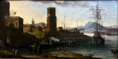 17th Century Antique Painting Dutch Italian Landscape Mediterranean, 1665