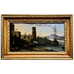 17th Century Antique Painting Dutch Italian Landscape Mediterranean, 1665