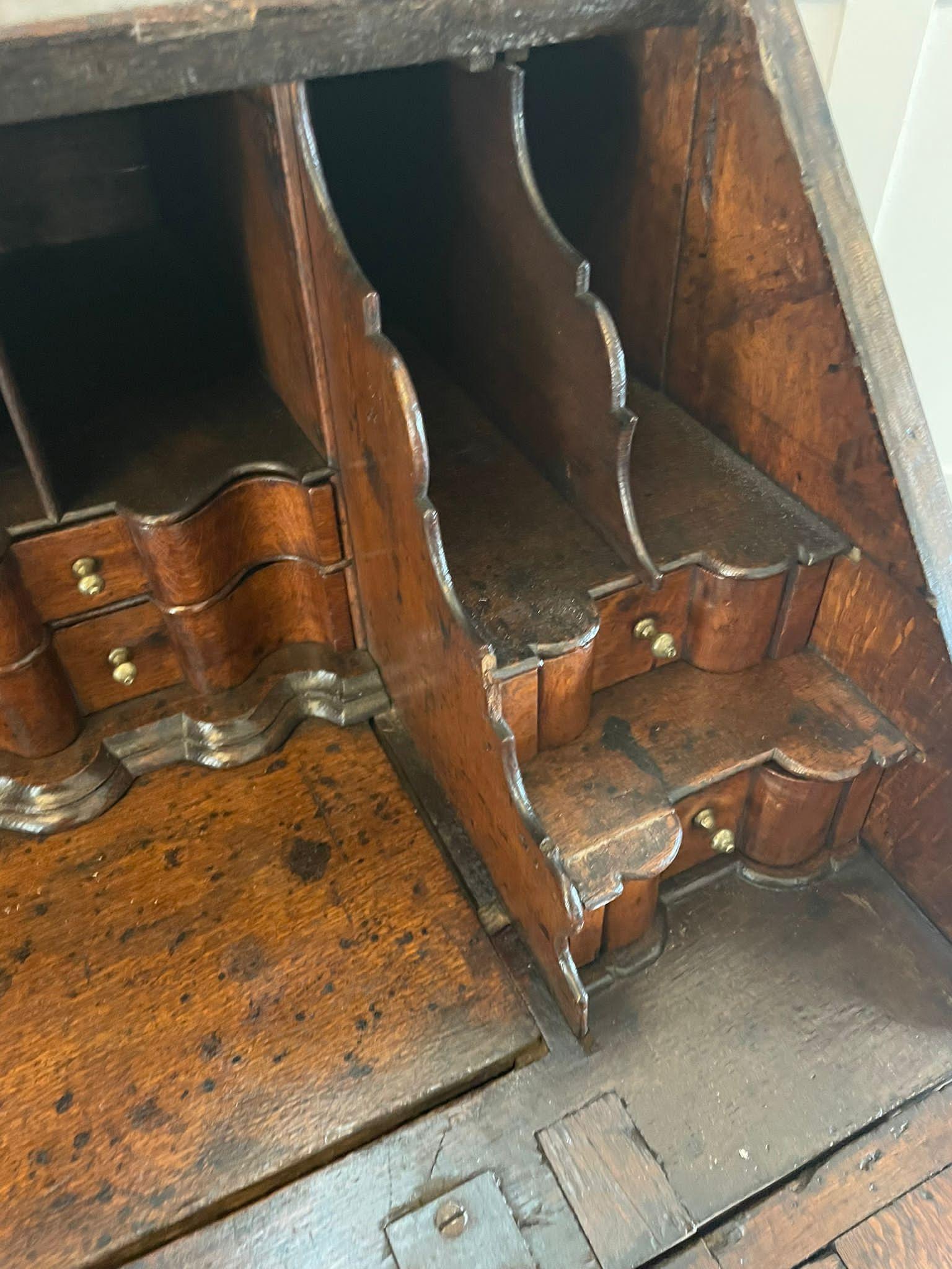 17th Century Antique Quality Oak Bureau with Outstanding Interior For Sale 12