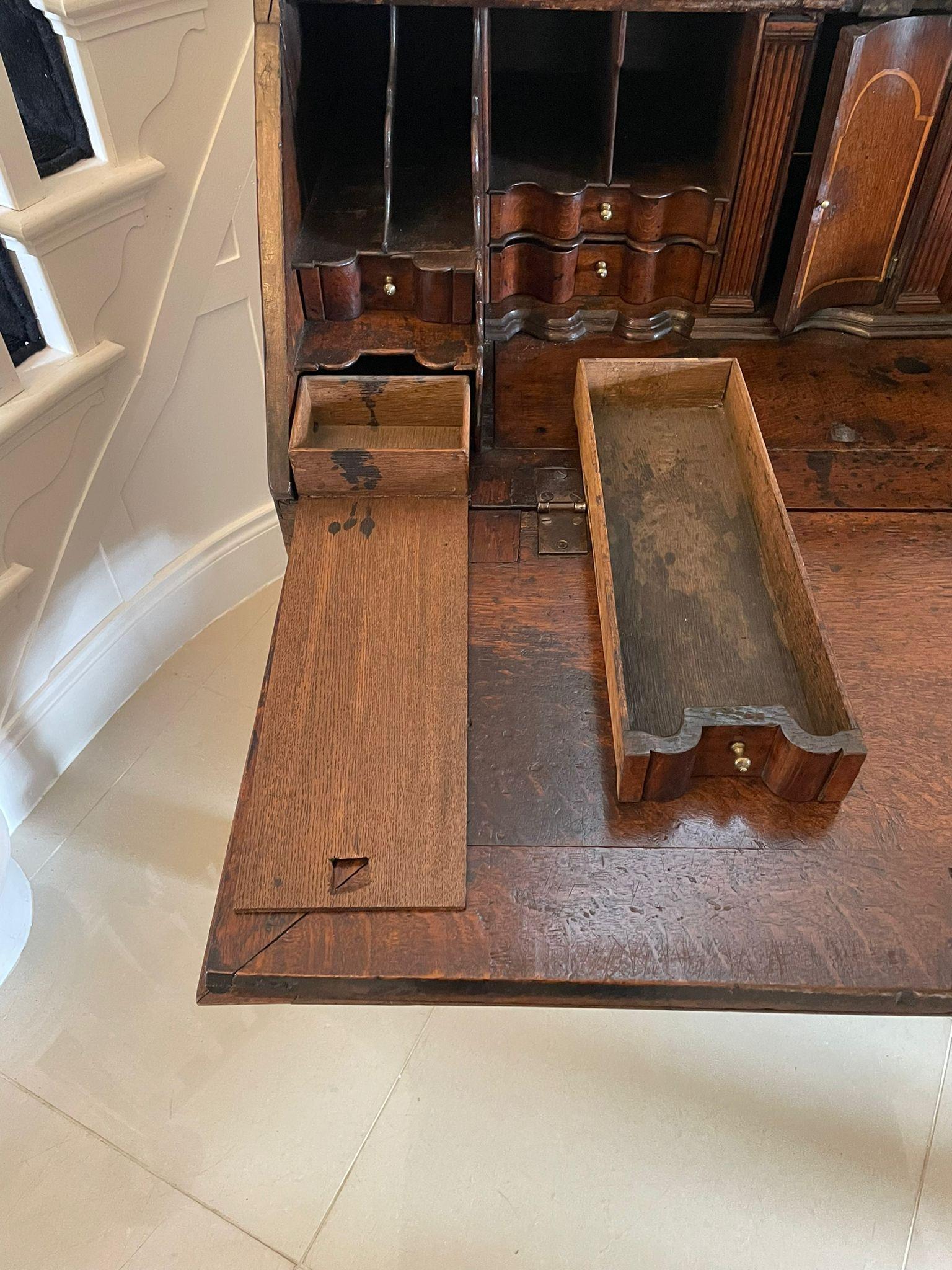 17th Century Antique Quality Oak Bureau with Outstanding Interior For Sale 12