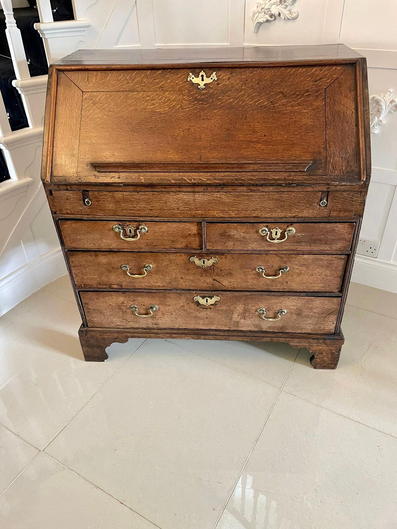 17th Century Antique Quality Oak Bureau with Outstanding Interior For Sale 1