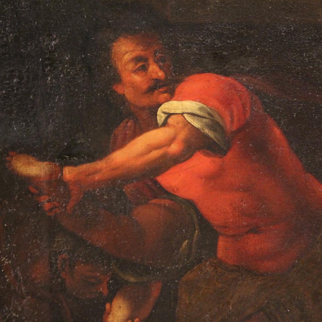 17th century Antique Religious Oil Painting The Massacre of the Innocents in vendita 2
