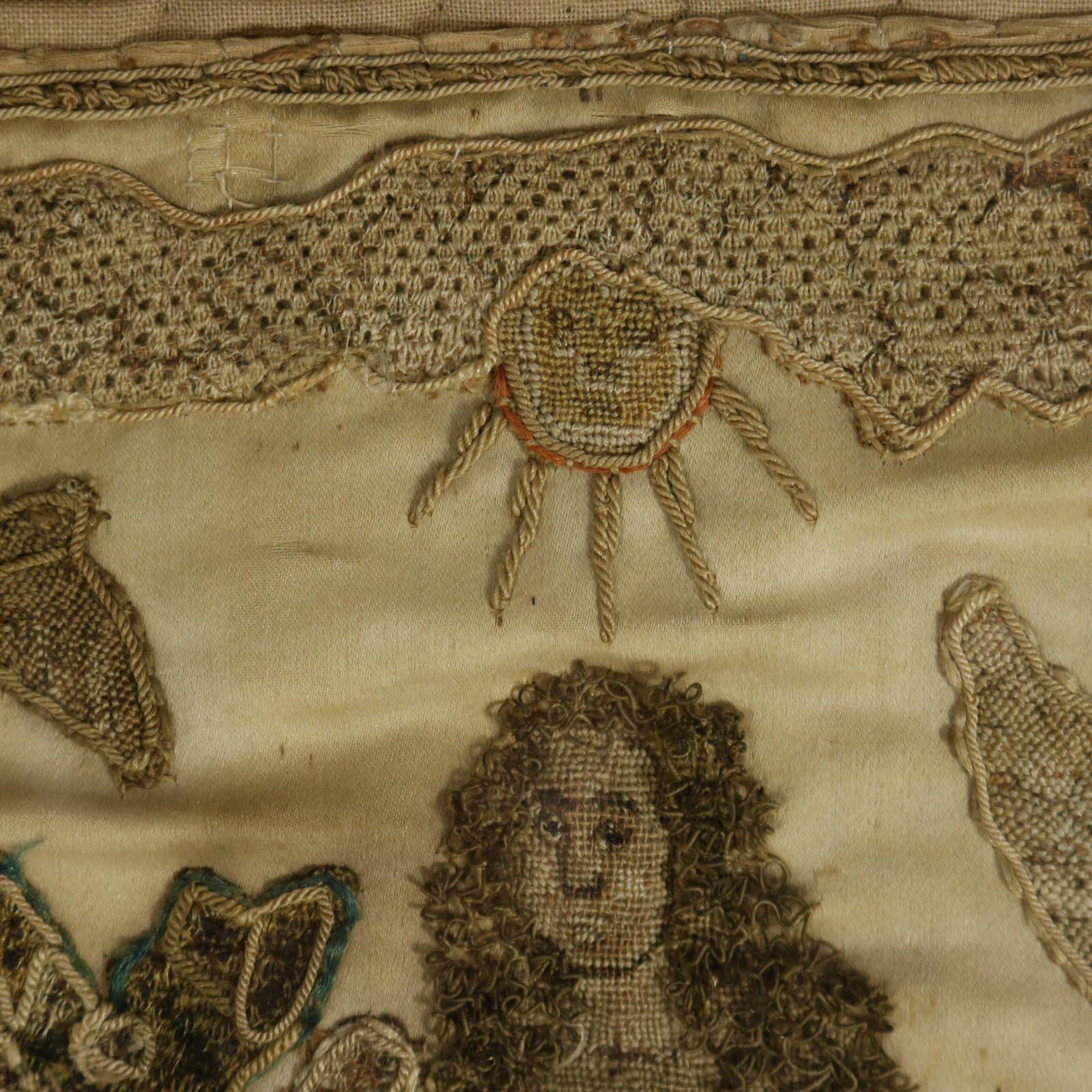 17th Century Antique Silkwork Applique Picture For Sale 8
