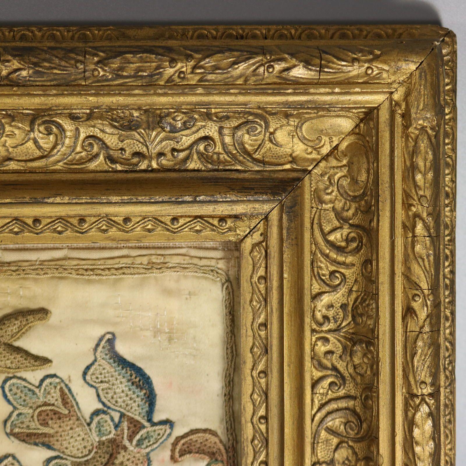 17th Century Antique Silkwork Applique Picture For Sale 9