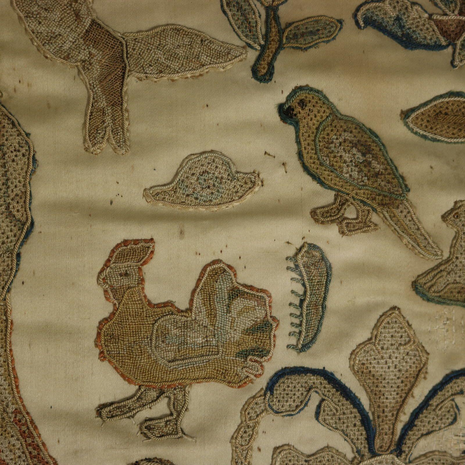 17th Century Antique Silkwork Applique Picture For Sale 11