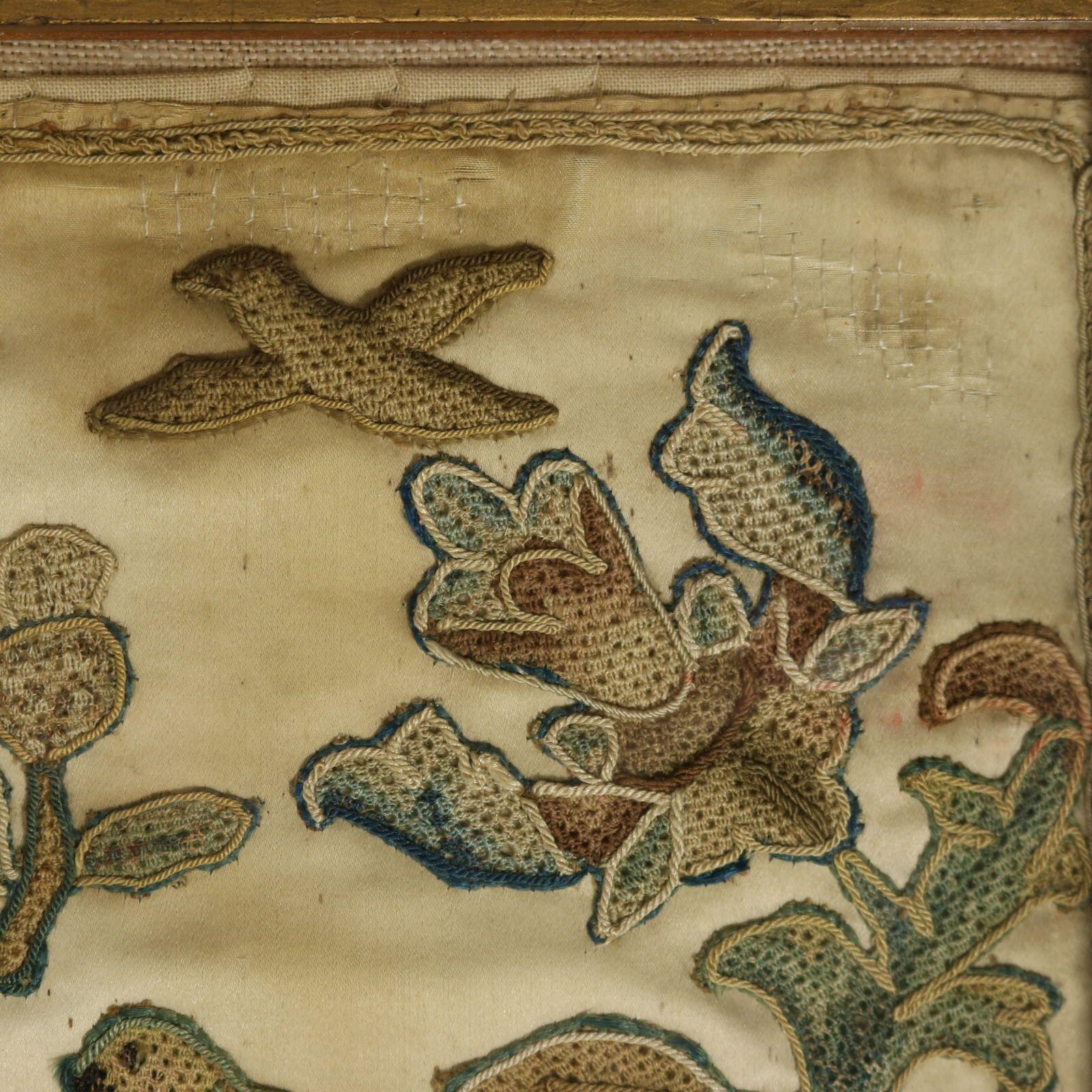 17th Century Antique Silkwork Applique Picture For Sale 12