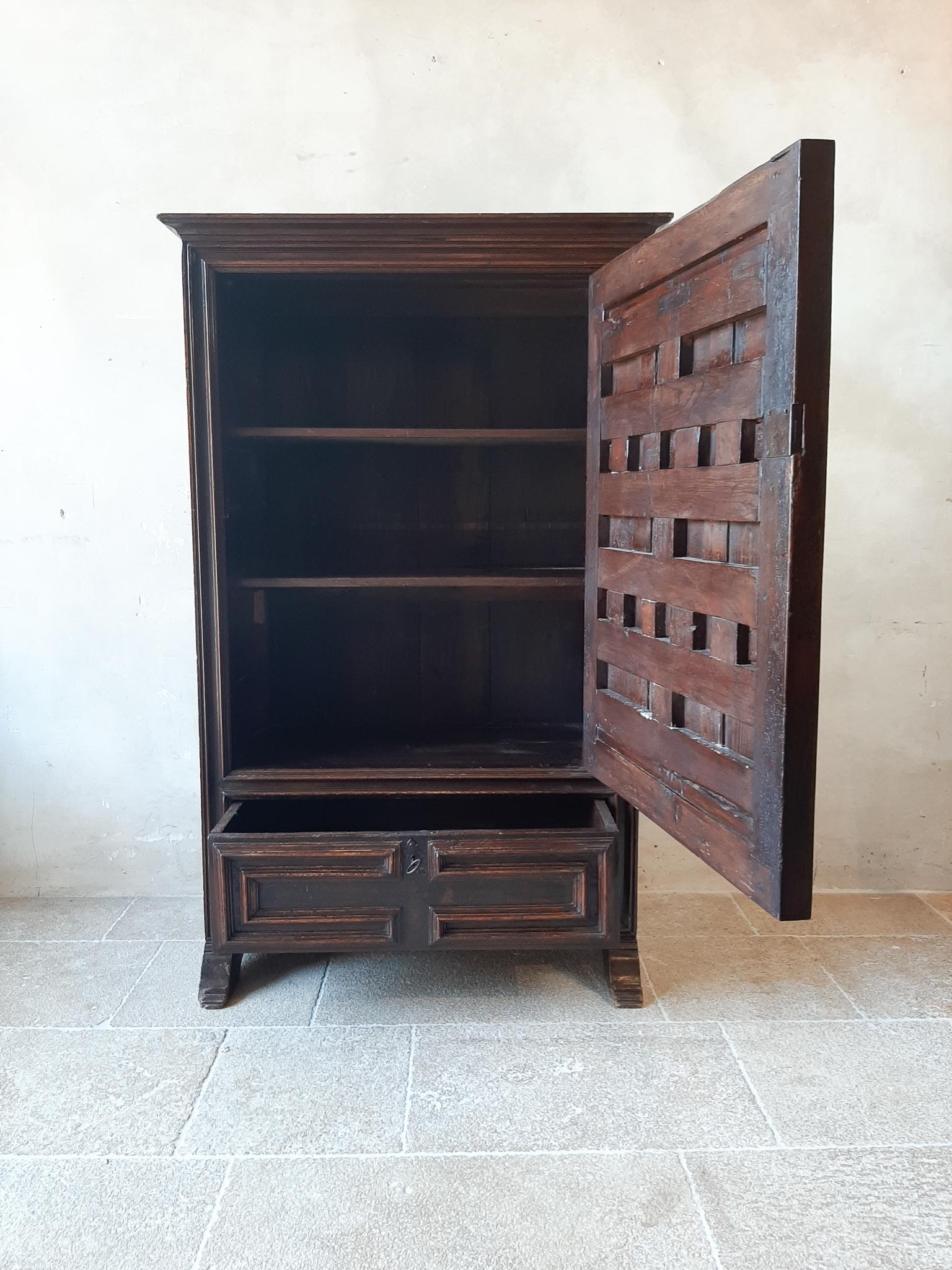 18th Century and Earlier 17th Century Antique Spanish Baroque Walnut and Pine Armario Chest, Part Rest