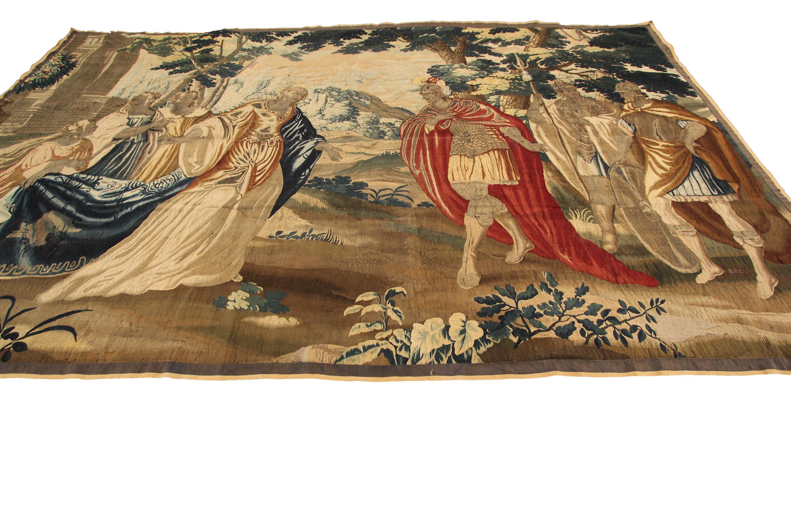 17th. Siècle rare tapisserie française ancienne fine laine & soie 5'9