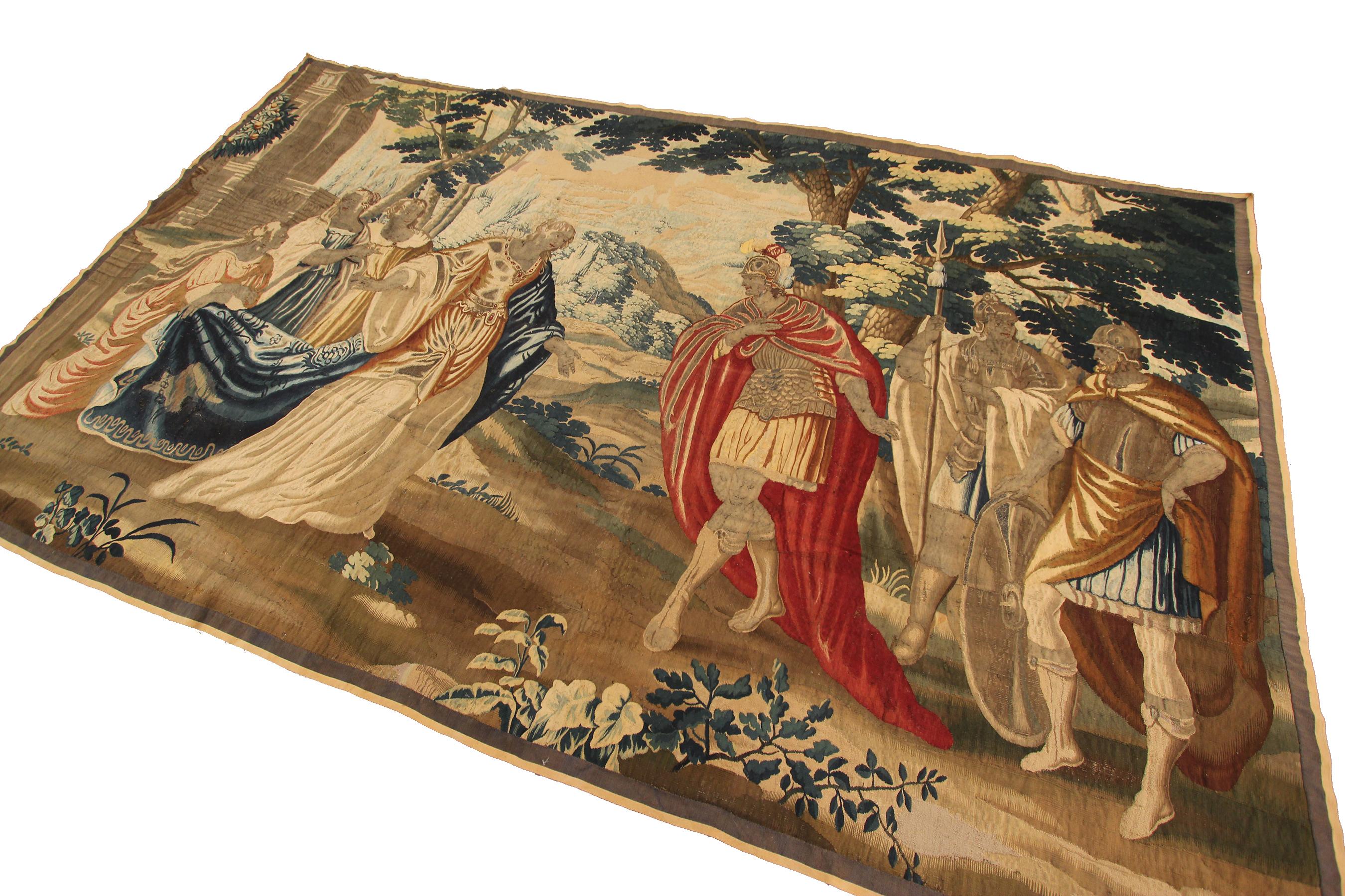 Baroque 6x10 17th Century Antique Tapestry Large Antique French Tapestry Wool & Silk For Sale