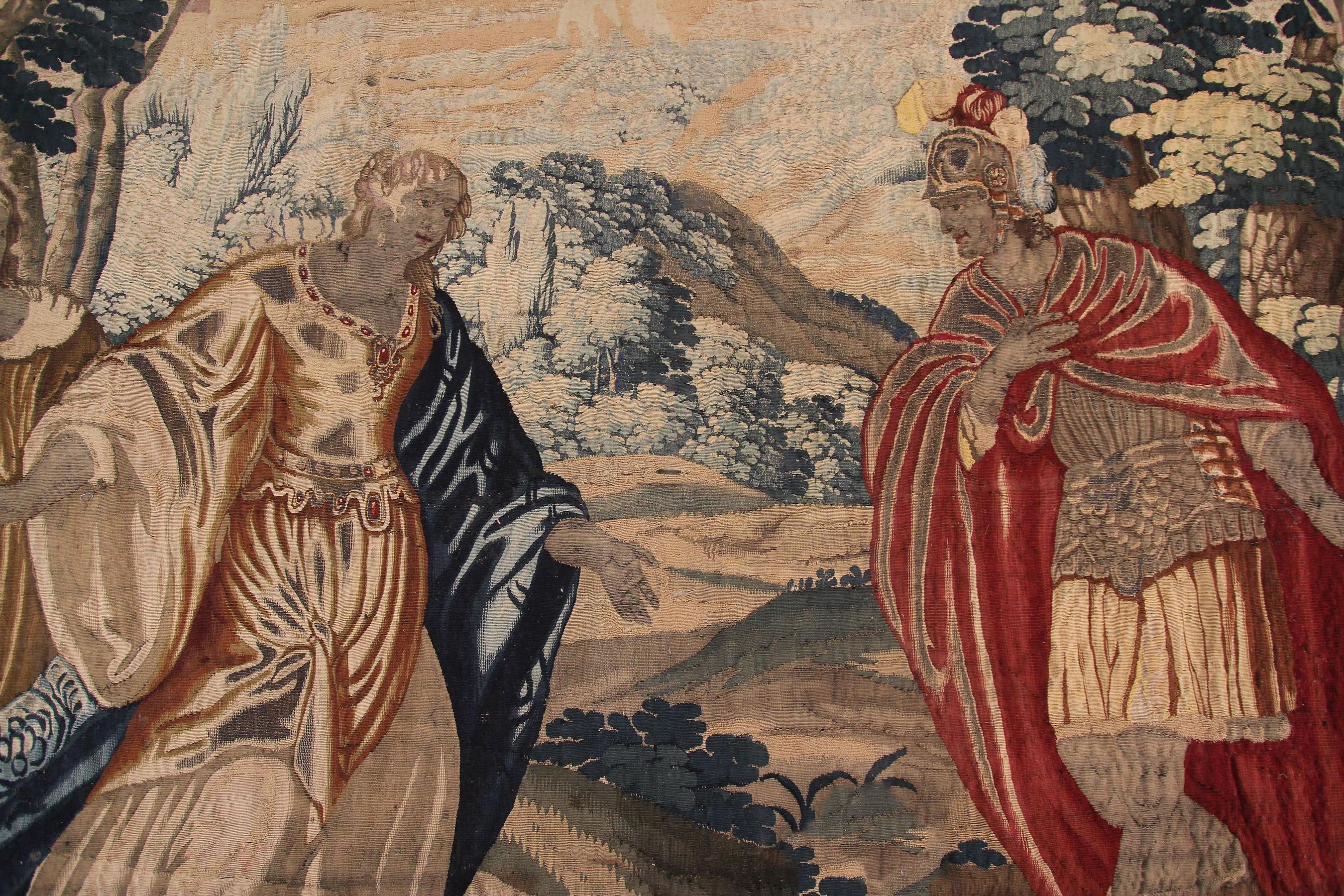 Tissé à la main 6x10 Tapisserie ancienne du 17ème siècle Grande tapisserie française ancienne en laine et soie en vente