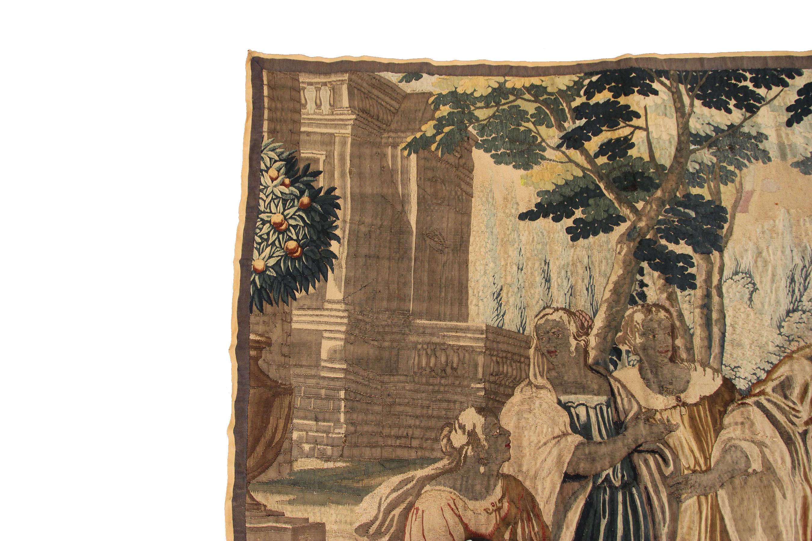 6x10 großer antiker französischer Wandteppich aus Wolle und Seide, 17. Jahrhundert im Angebot 1