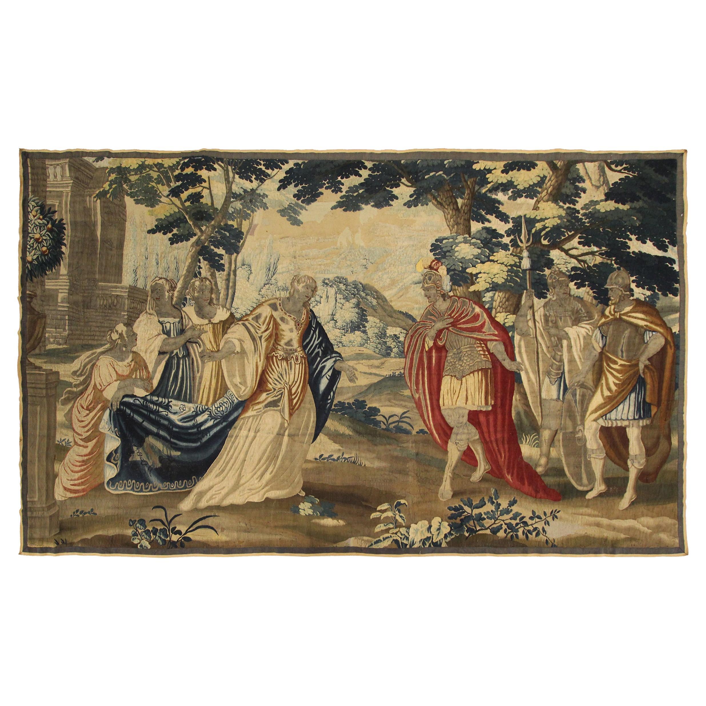 6x10 17th Century Antique Tapestry Large Antique French Tapestry Wool & Silk For Sale