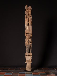 17th century Antique wooden Burmese Chin pole from Burma