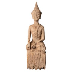 17th Century Antique wooden Thai Buddha statue in Bhumisparsha Mudra