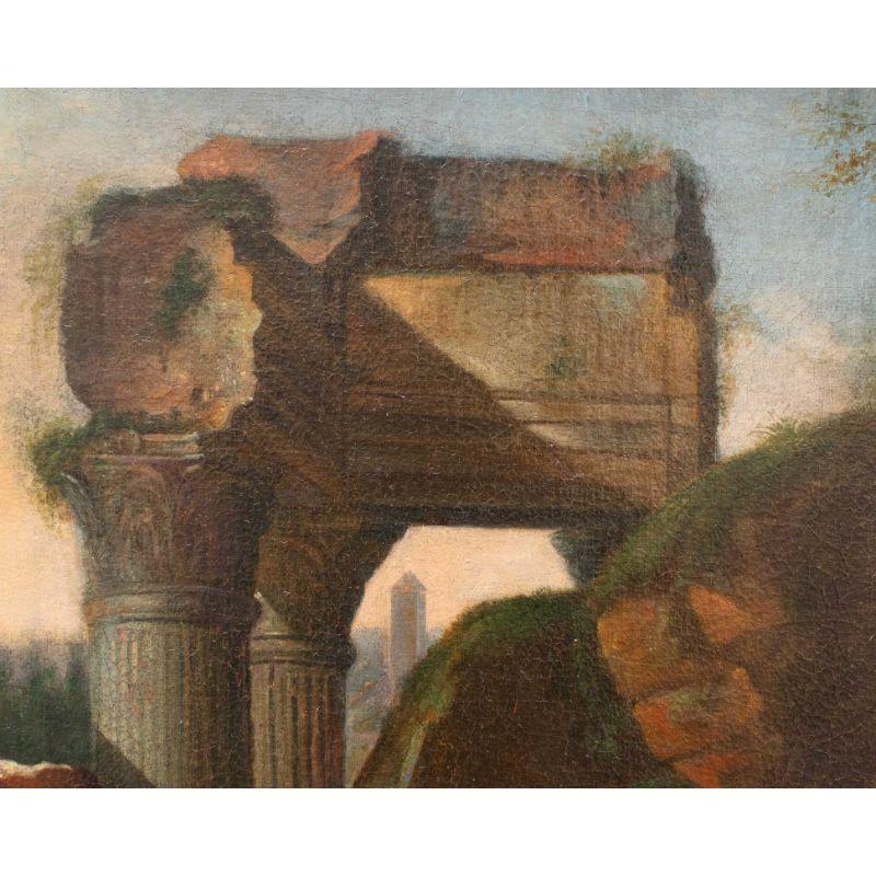18th Century and Earlier 17th Century Architectural Capriccio with Herds Painting Oil on Canvas For Sale