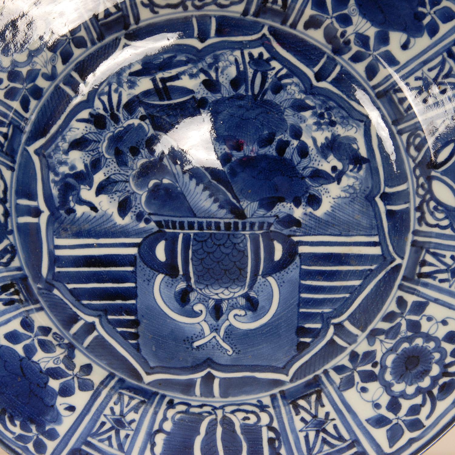 Japanese 17th Century Arita Dish Blue White Export Porcelain Charger Ming Edo Period For Sale