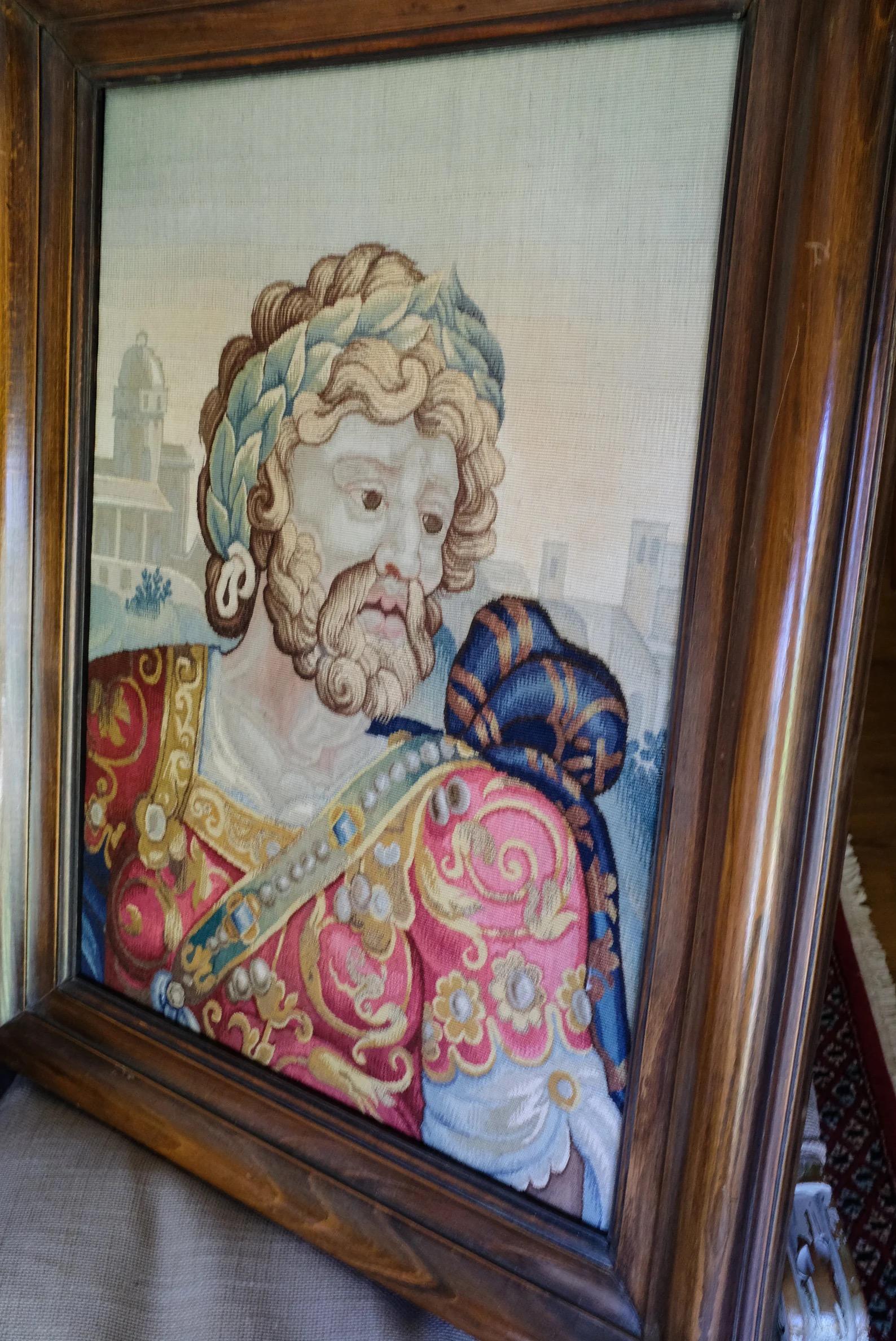 Aubusson-Wandteppichporträt aus dem 17. Jahrhundert (Wolle) im Angebot